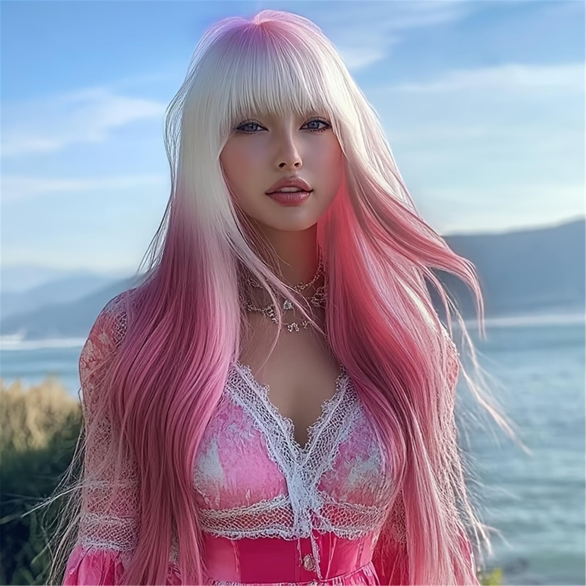 Elegant And Natural 26-inch Long Straight Hair with Bangs