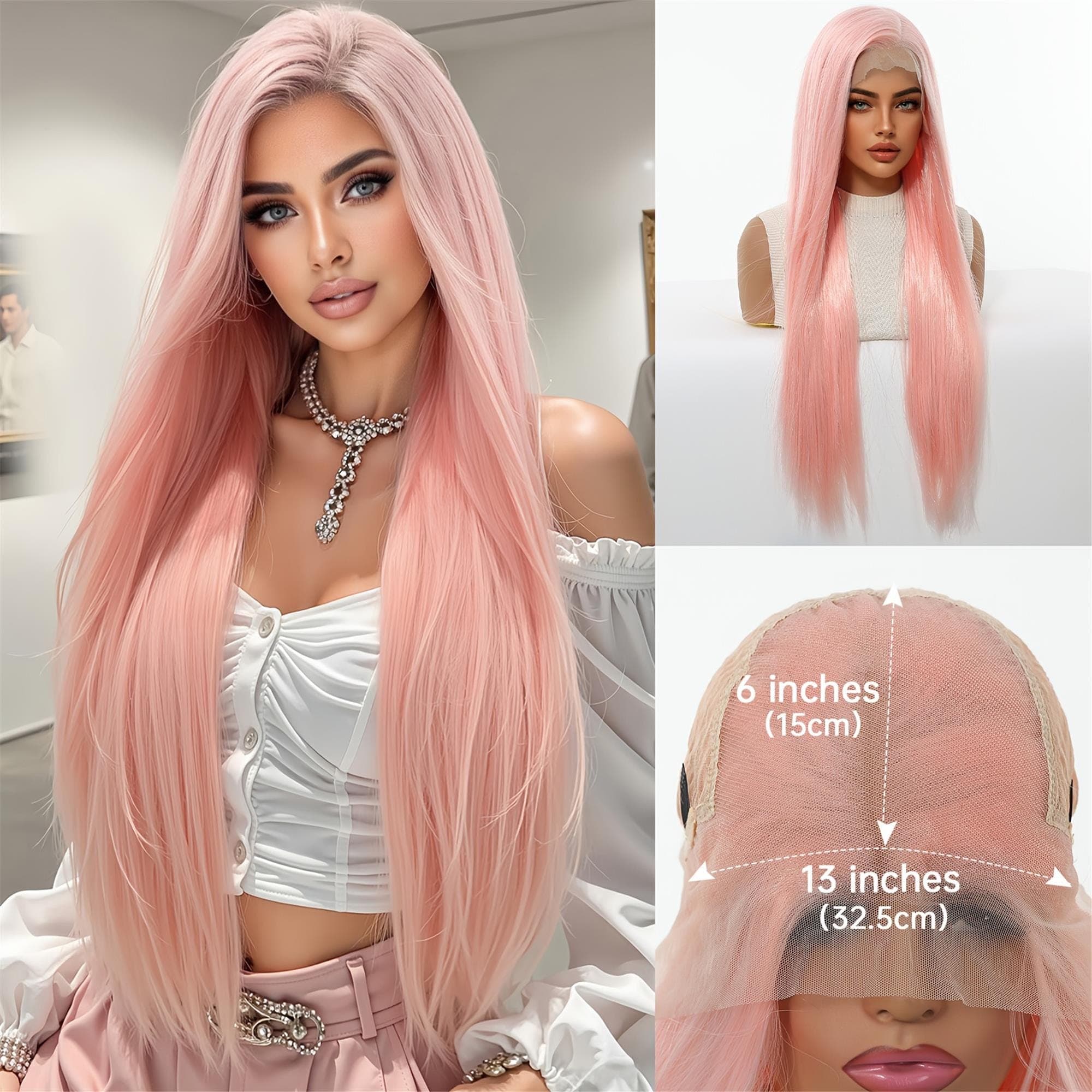 13x6 HD Transparent Lace Front Wig 30Inch Pink Color Straight Hair Glueless Lace Wig with Pre Plucked Natrural Hairline