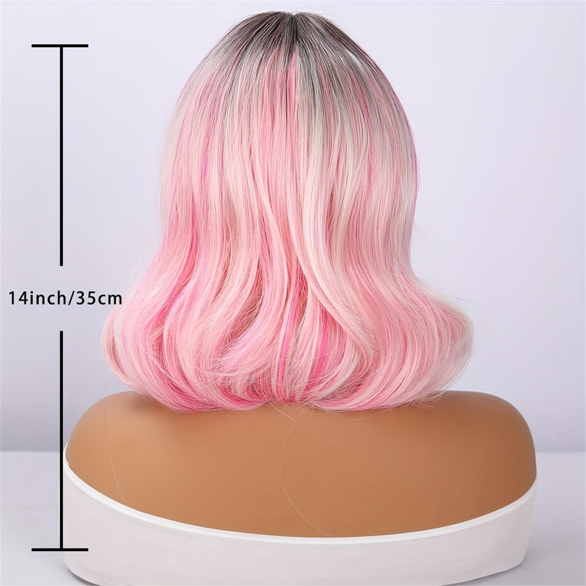 Sweet And Cool Pink Gradient Short Wig with Bangs 12 Inch Rose Net Breathable Lightweight Style Must-Have - Thumbnail 12