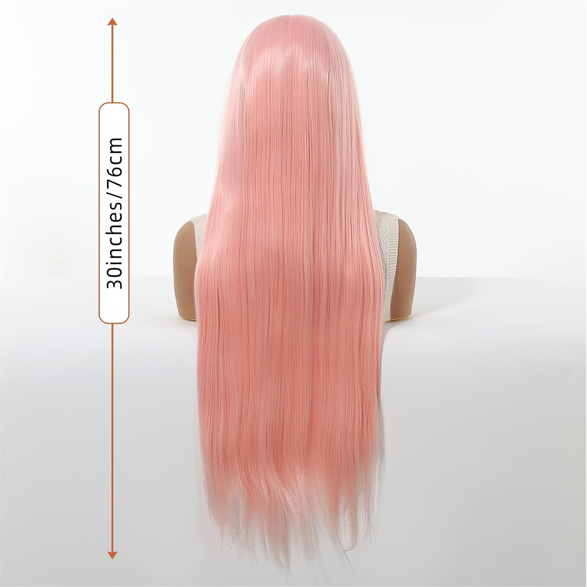 13x6 HD Transparent Lace Front Wig 30Inch Pink Color Straight Hair Glueless Lace Wig with Pre Plucked Natrural Hairline - Thumbnail 5