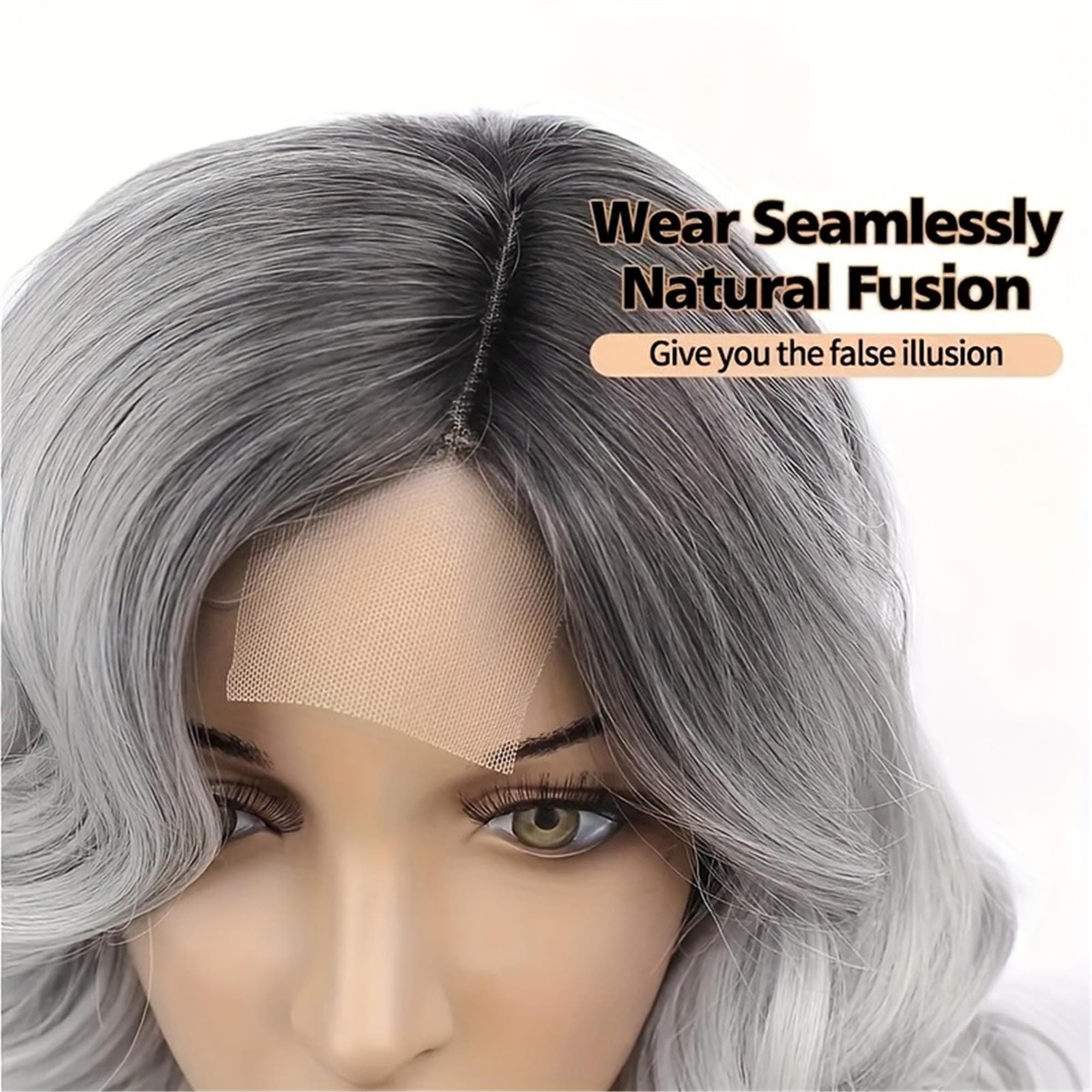 4*1 12 Inch/30Cm Ombre Black Gray Loose Wave Curly Hair Wigs Synthetic T Part Lace Front Wigs Bob Body Wave Wig - Thumbnail 3