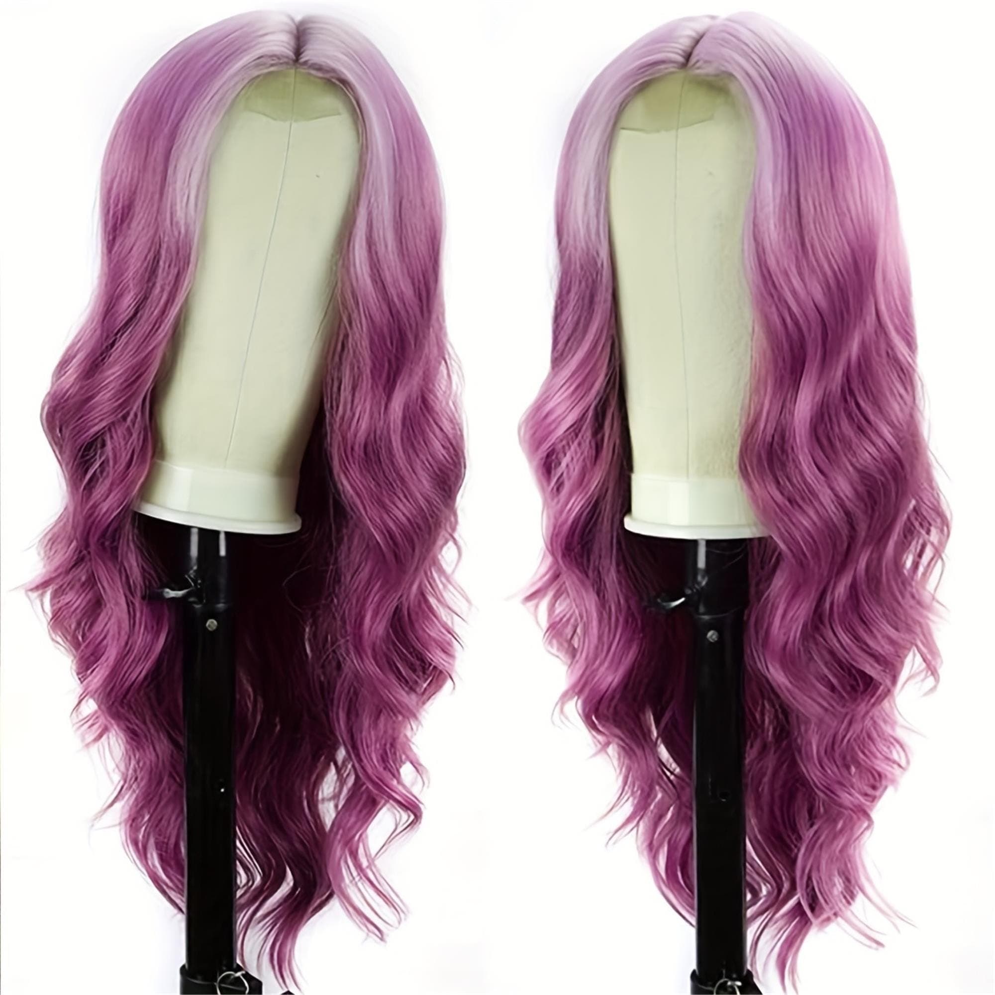 26" Long Wavy/Curly Synthetic Wig with Gradient Purple Color Heat-Resistant Fibers 150% Density - Natural Looking Front Lace for Daily - Thumbnail 7