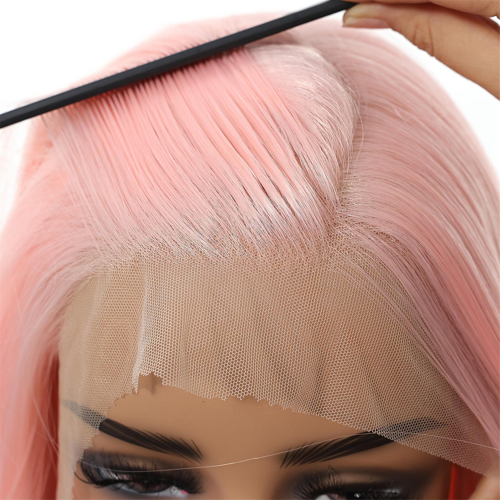 13x6 HD Transparent Lace Front Wig 30Inch Pink Color Straight Hair Glueless Lace Wig with Pre Plucked Natrural Hairline - Thumbnail 6