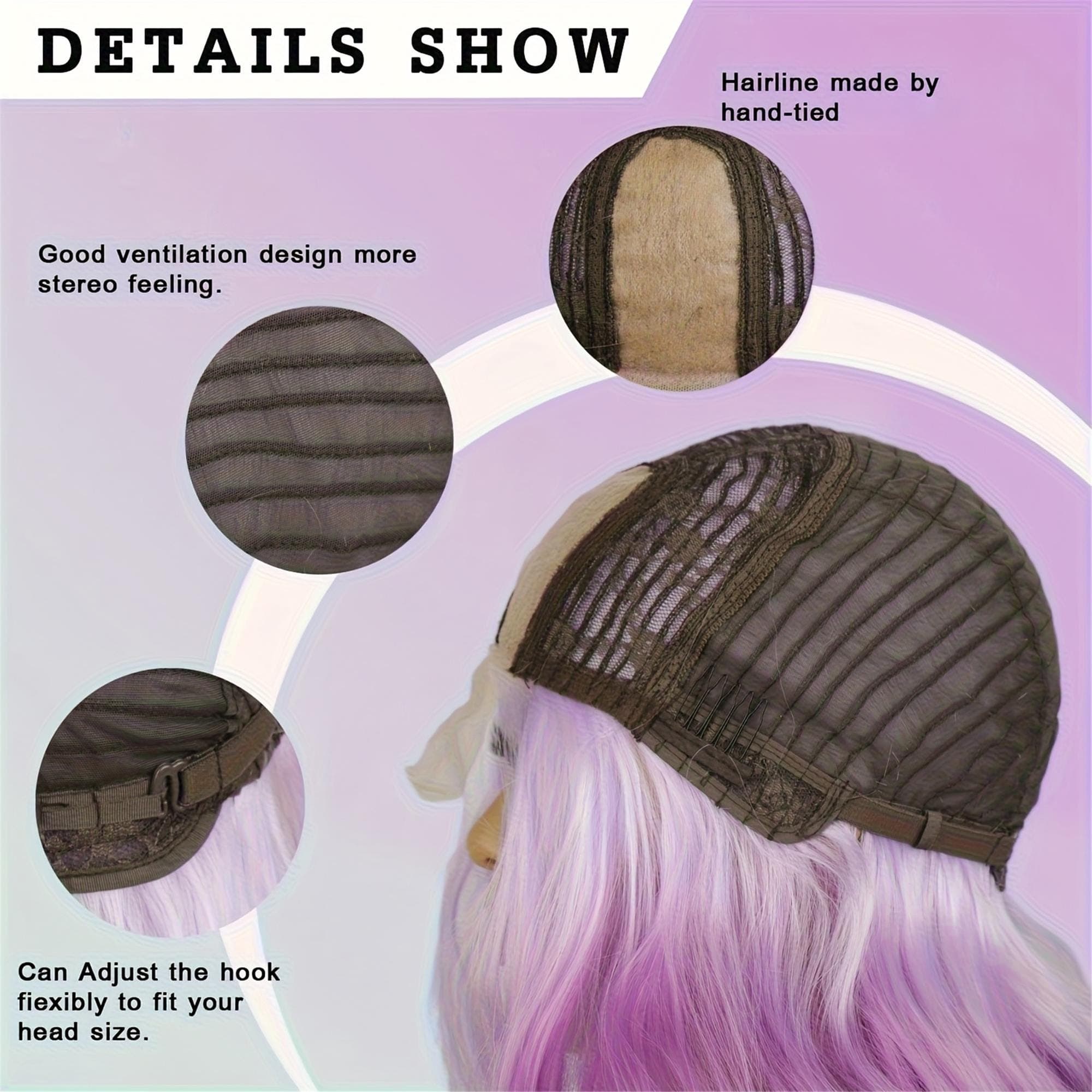 26" Long Wavy/Curly Synthetic Wig with Gradient Purple Color Heat-Resistant Fibers 150% Density - Natural Looking Front Lace for Daily - Thumbnail 5