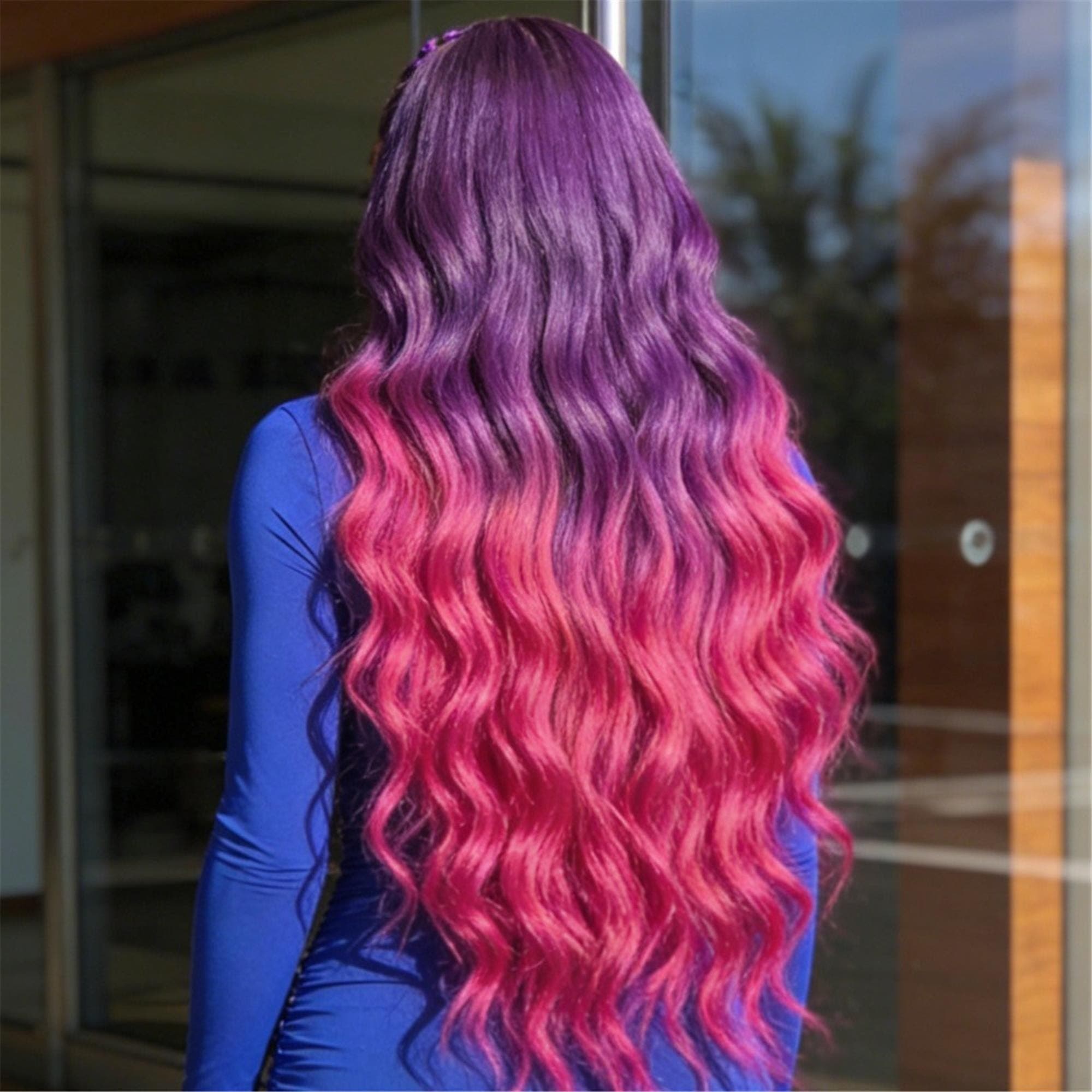 Ombre Pink Body Wave Lace Front Wigs Human Hair Ombre Purple Loose Wave Lace Front Human Hair Wig Glueless 13x4 HD Full Lace Frontal Wigs - Thumbnail 6