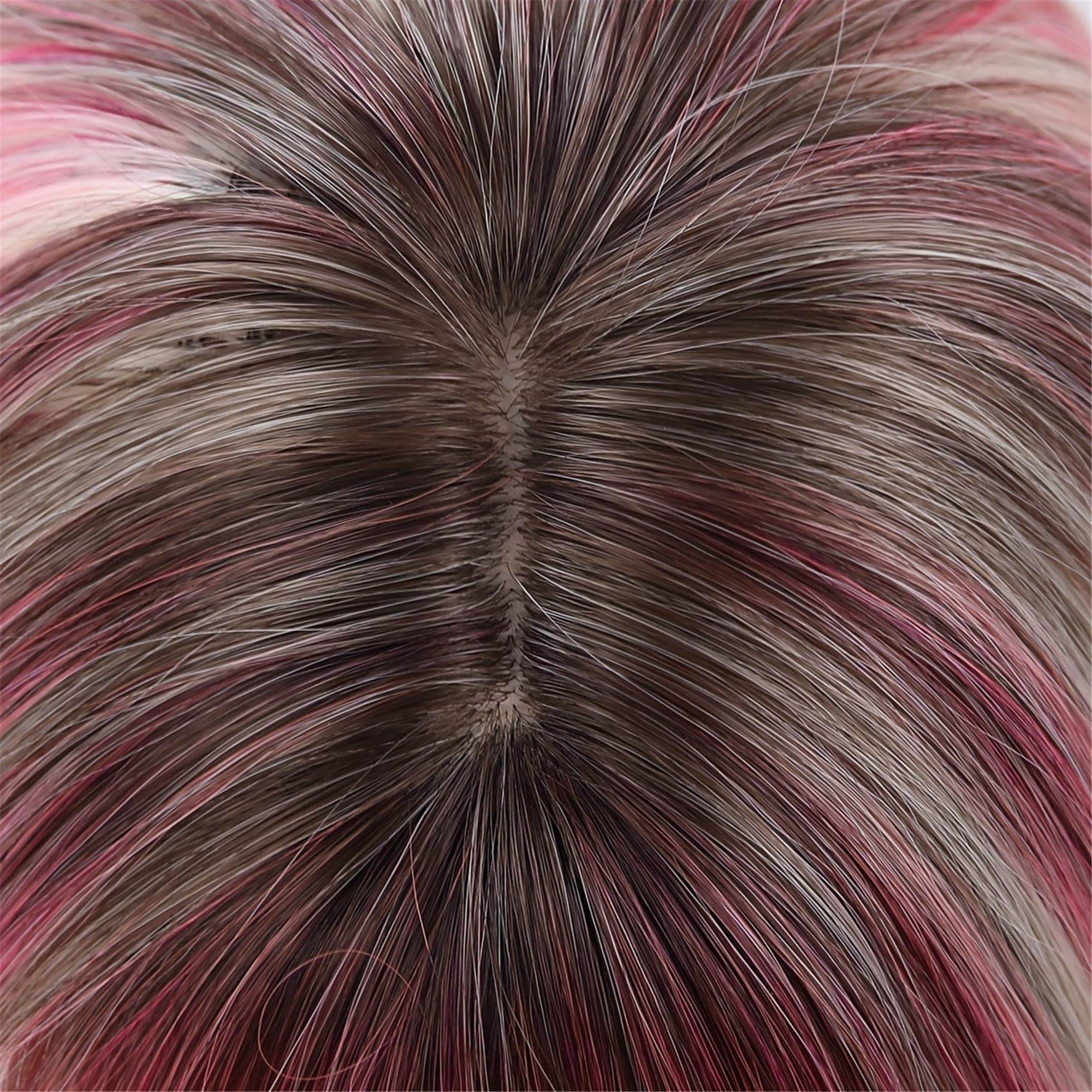 Sweet And Cool Pink Gradient Short Wig with Bangs 12 Inch Rose Net Breathable Lightweight Style Must-Have - Thumbnail 11