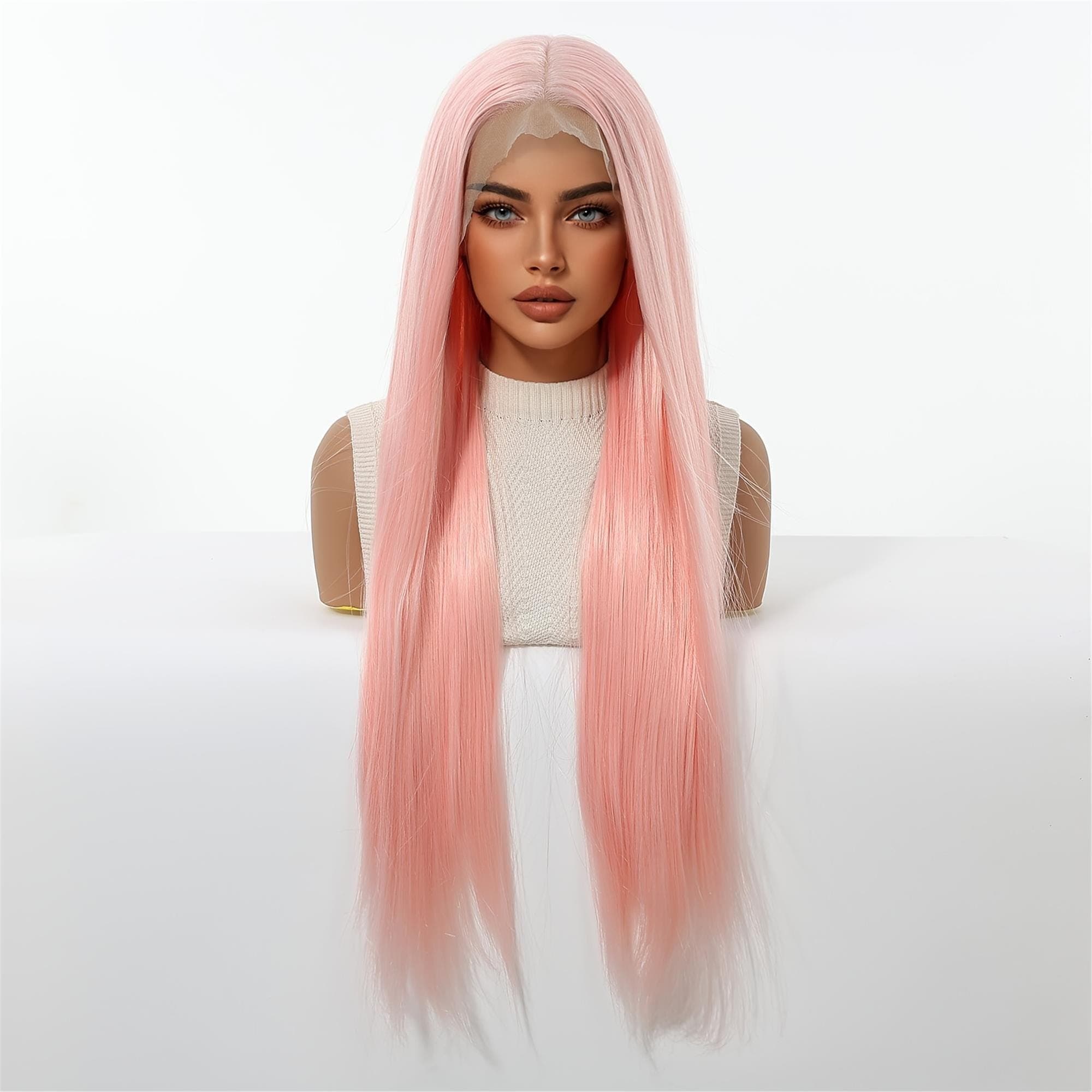 13x6 HD Transparent Lace Front Wig 30Inch Pink Color Straight Hair Glueless Lace Wig with Pre Plucked Natrural Hairline - Thumbnail 4