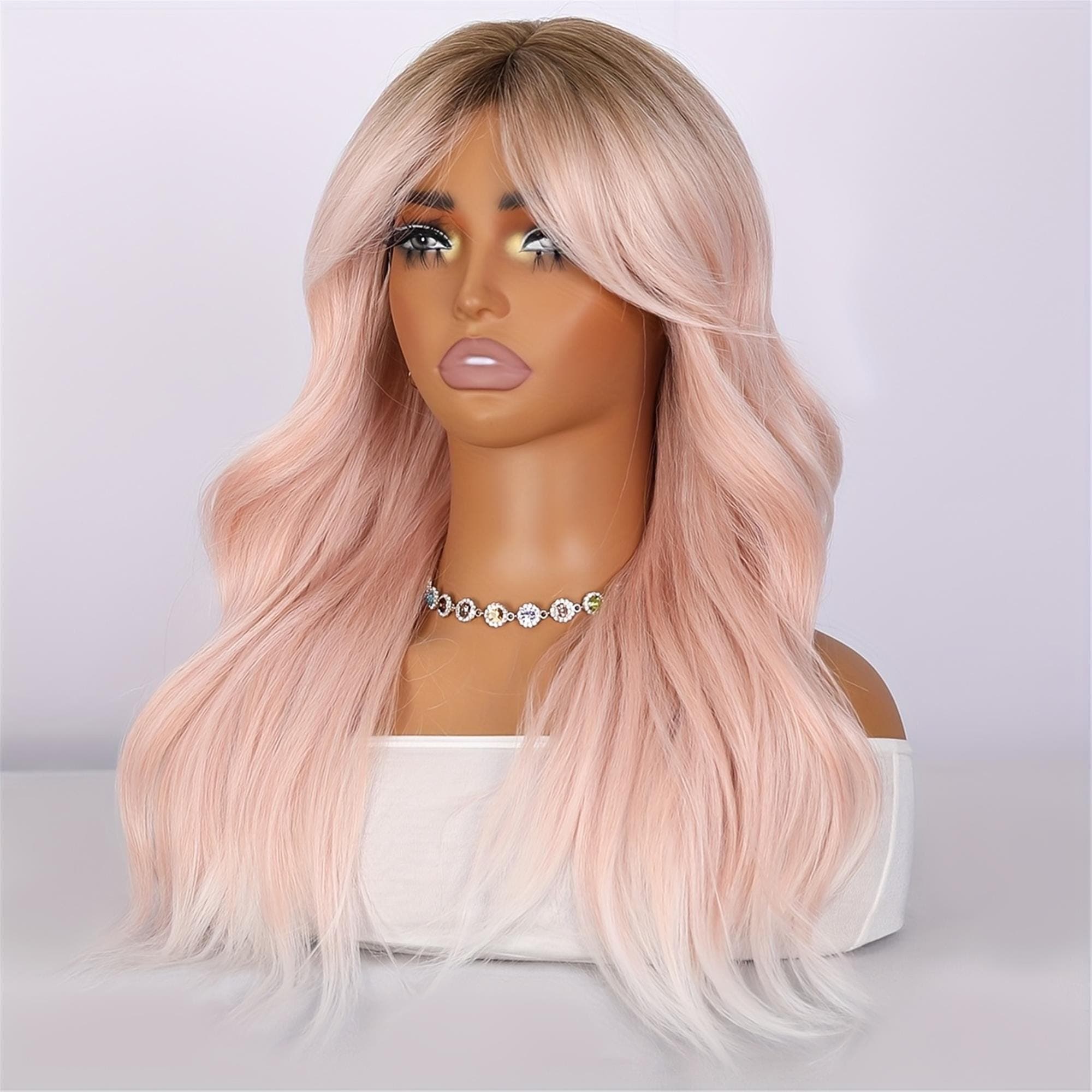 24-inch Pink Gradient White Curly Wig Suitable for Concerts Cosplay Daily Wear - Thumbnail 4