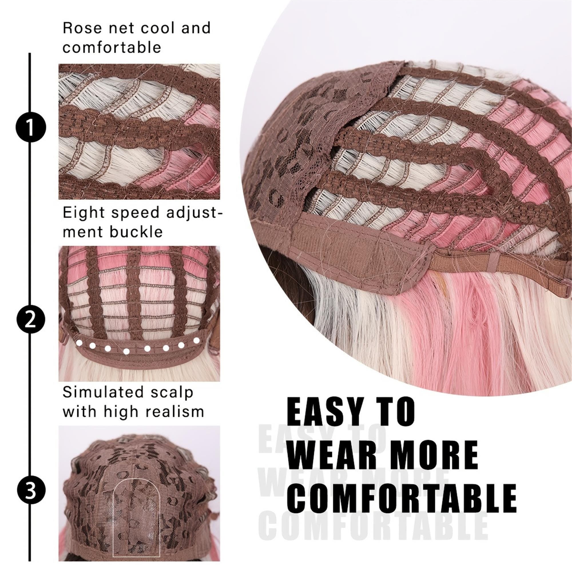 26-inch Super Synthetic Fiber Wig With White As The Main Color And A Gradient Of Pink Rose Mesh/heat-resistant/suitable For Casual And - Thumbnail 10