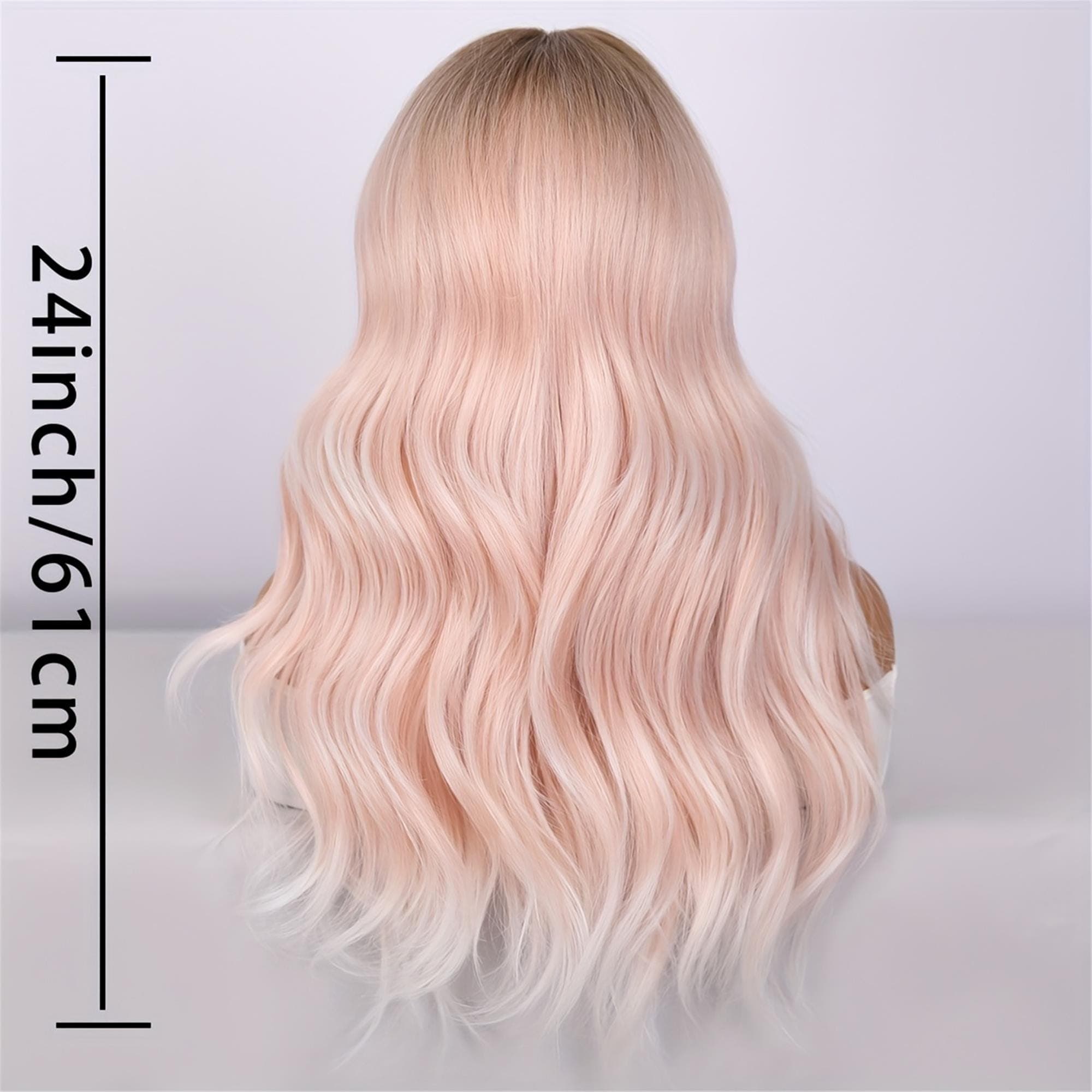 24-inch Pink Gradient White Curly Wig Suitable for Concerts Cosplay Daily Wear - Thumbnail 5