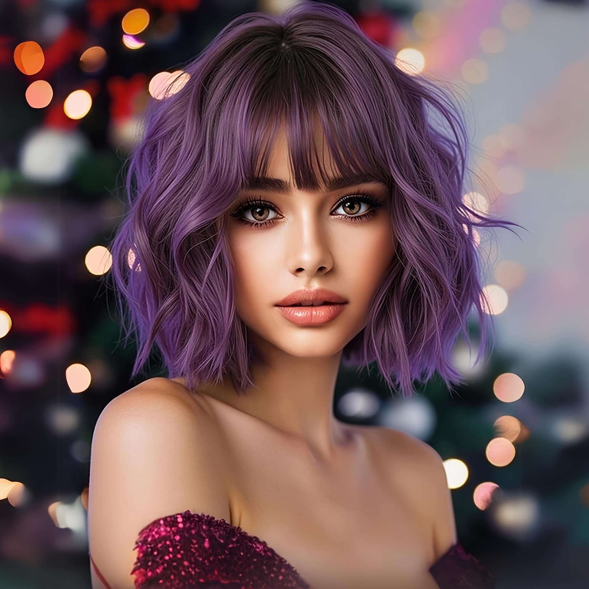 Purple Short Curly Beauty Full Wig