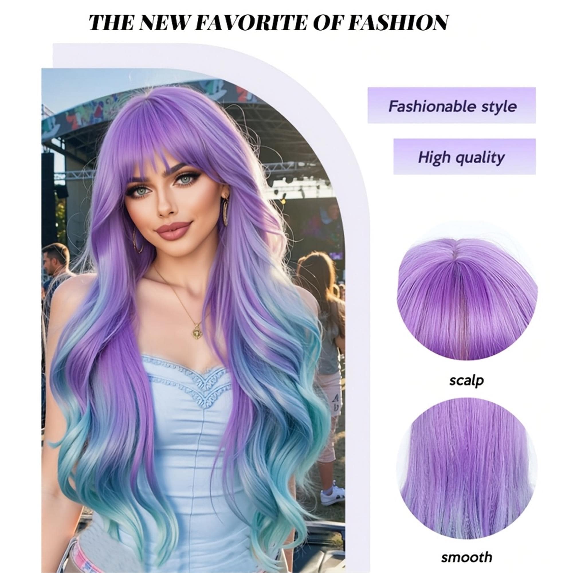 Elegant Ombre Purple to Blue Gradient Long Wavy for Daily Wear - Thumbnail 2
