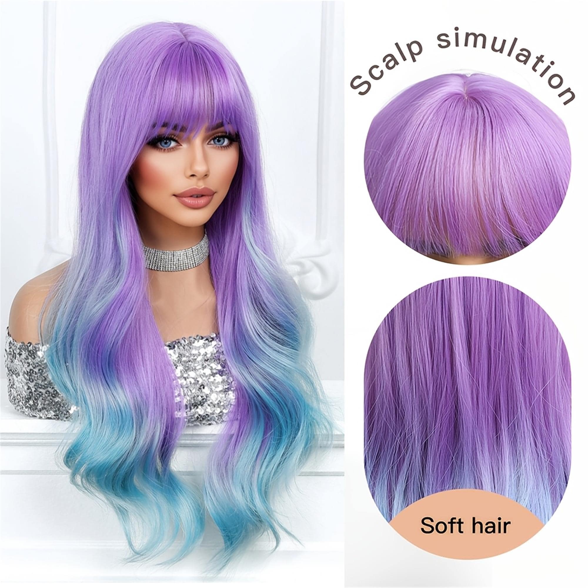 Elegant Ombre Purple to Blue Gradient Long Wavy for Daily Wear - Thumbnail 7