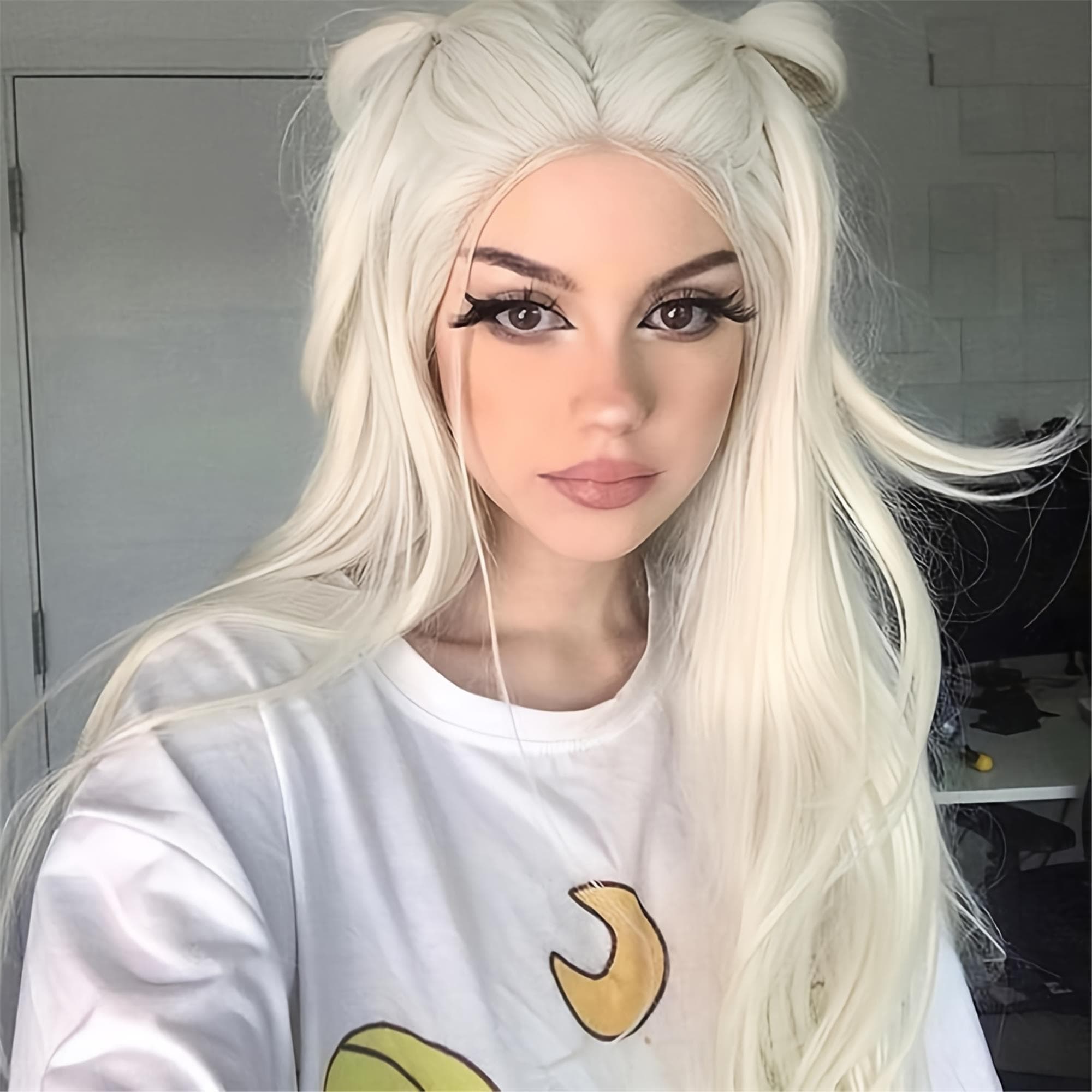 White Blonde Lace Front Wig with Long White Waves