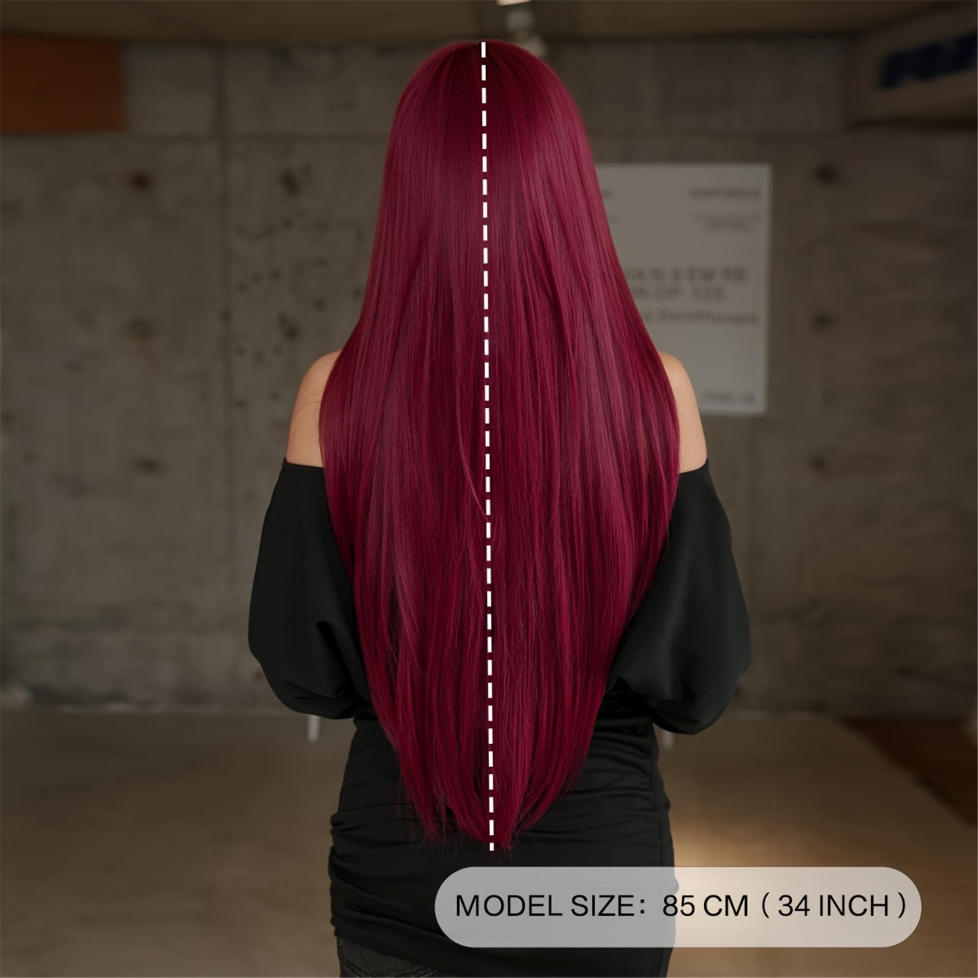 Costume Wig Long Straight Burgundy Red Wigs with Full Bangs High Layered Density Grape Red Wig - Thumbnail 5