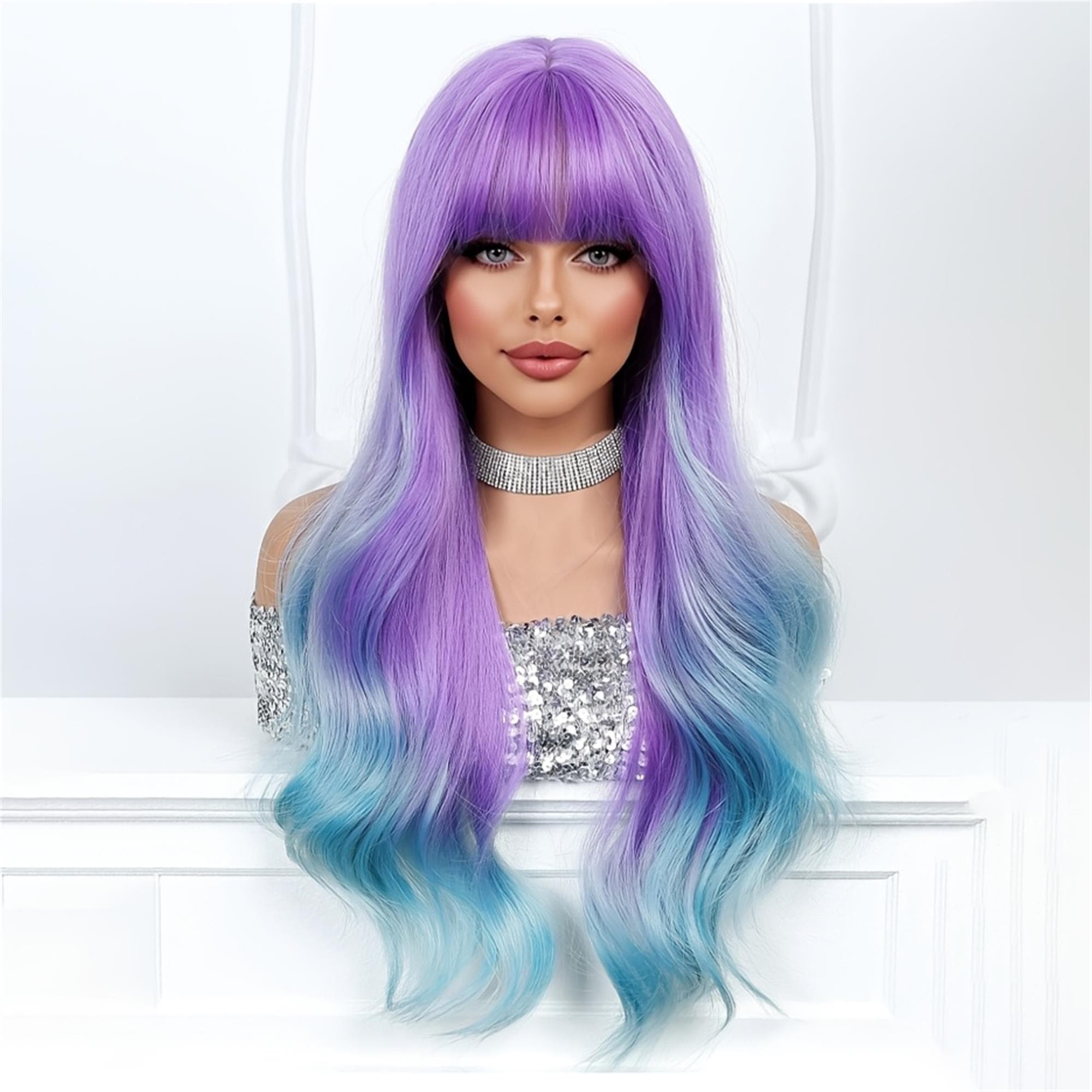 Elegant Ombre Purple to Blue Gradient Long Wavy for Daily Wear - Thumbnail 5