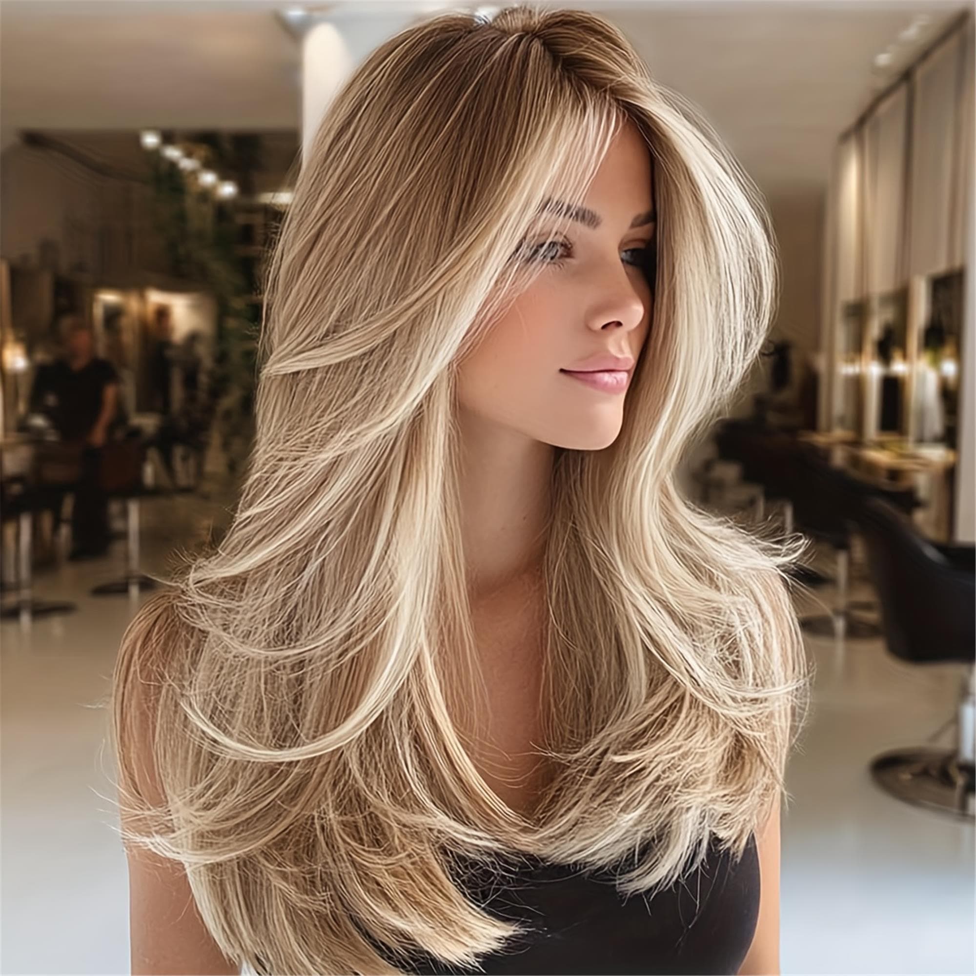 22-Inch Ombre Platinum Blonde Wig for Women - Heat-Resistant Hair Lightweight Straight Style Rose Net Cap
