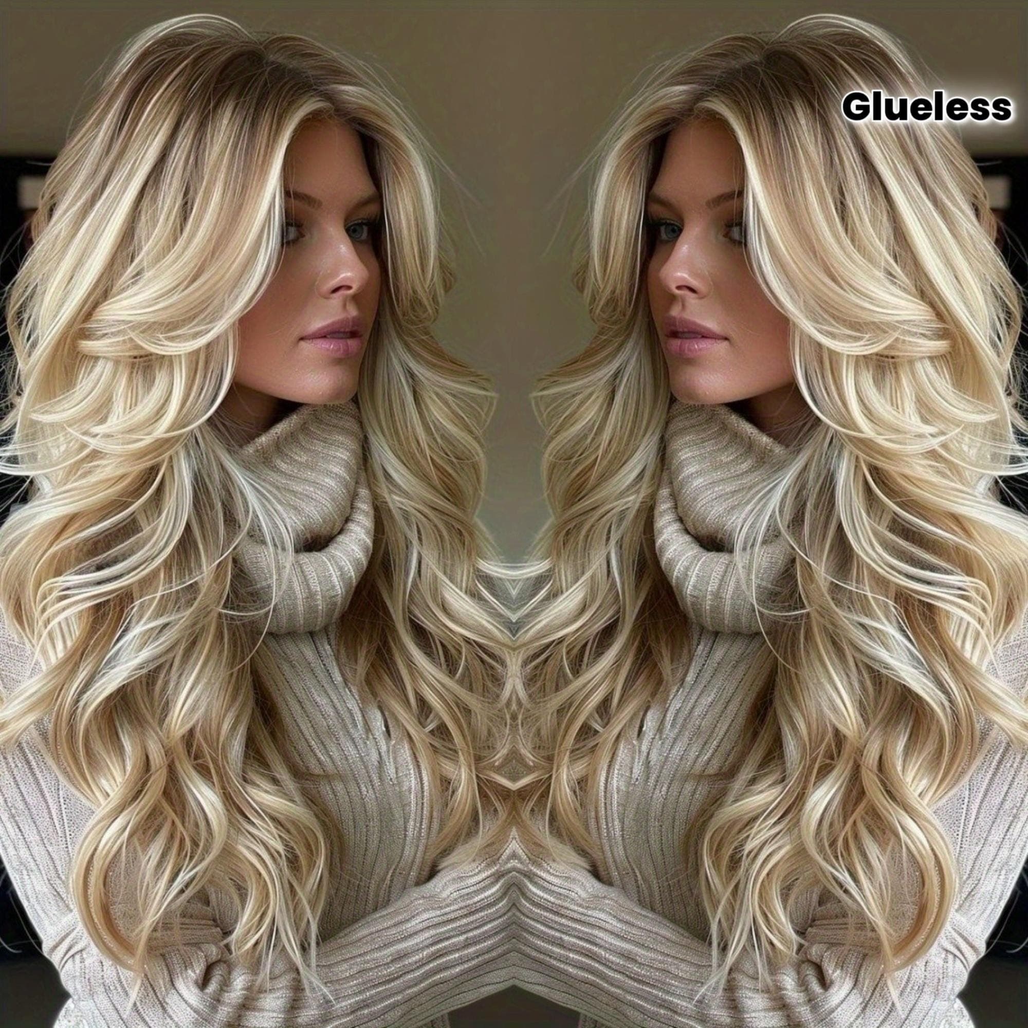 13x6 Long Ombre Blonde Human Hair Wig - 250% Density Soft Body Wave Glueless Lace Front Wig with Pre-Plucked Baby Hair Natural Hairline
