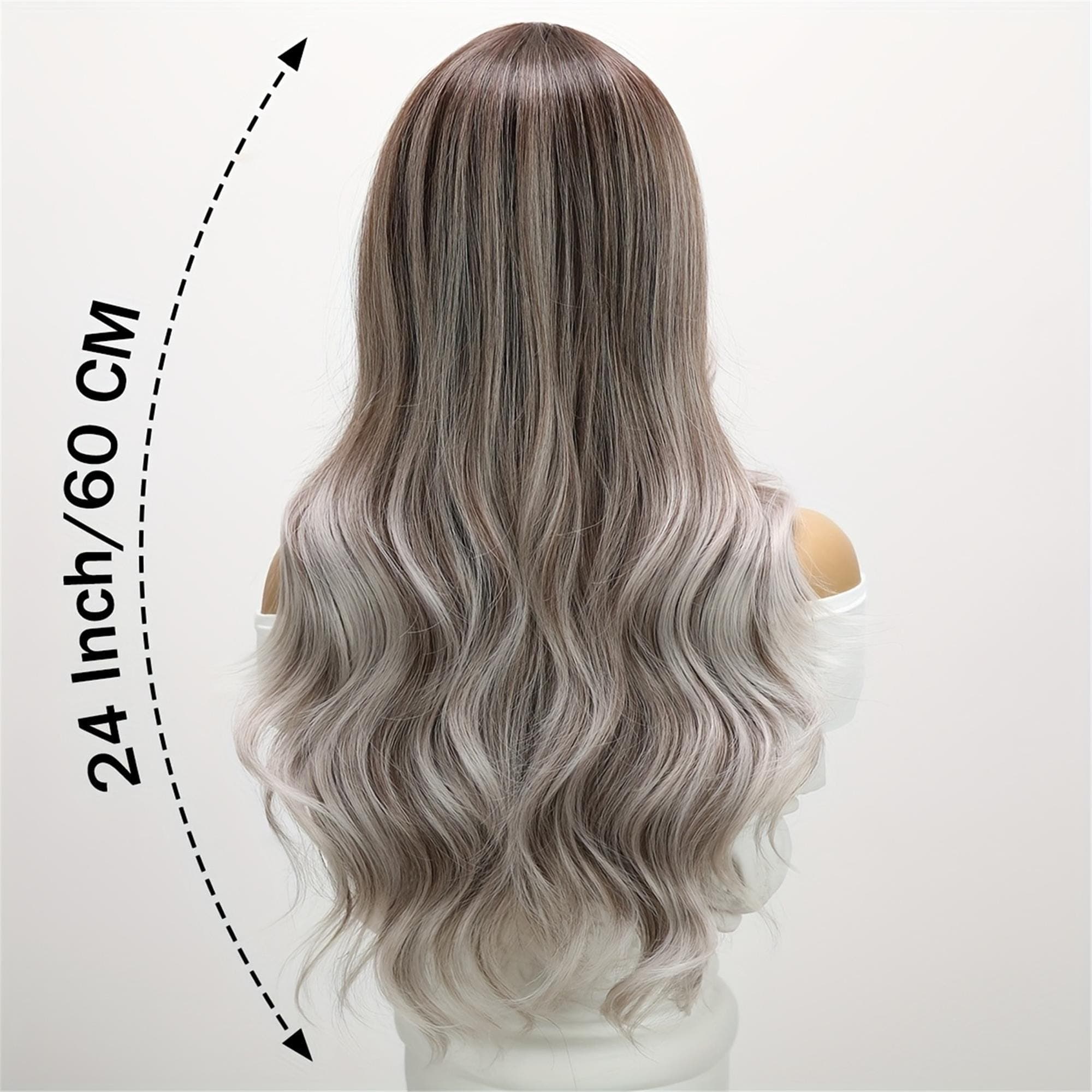 Ash Brown Balayage Beach Wave Wig | 24-inch Length | Adjustable Rose Cap | Seamless Color Transition - Thumbnail 4