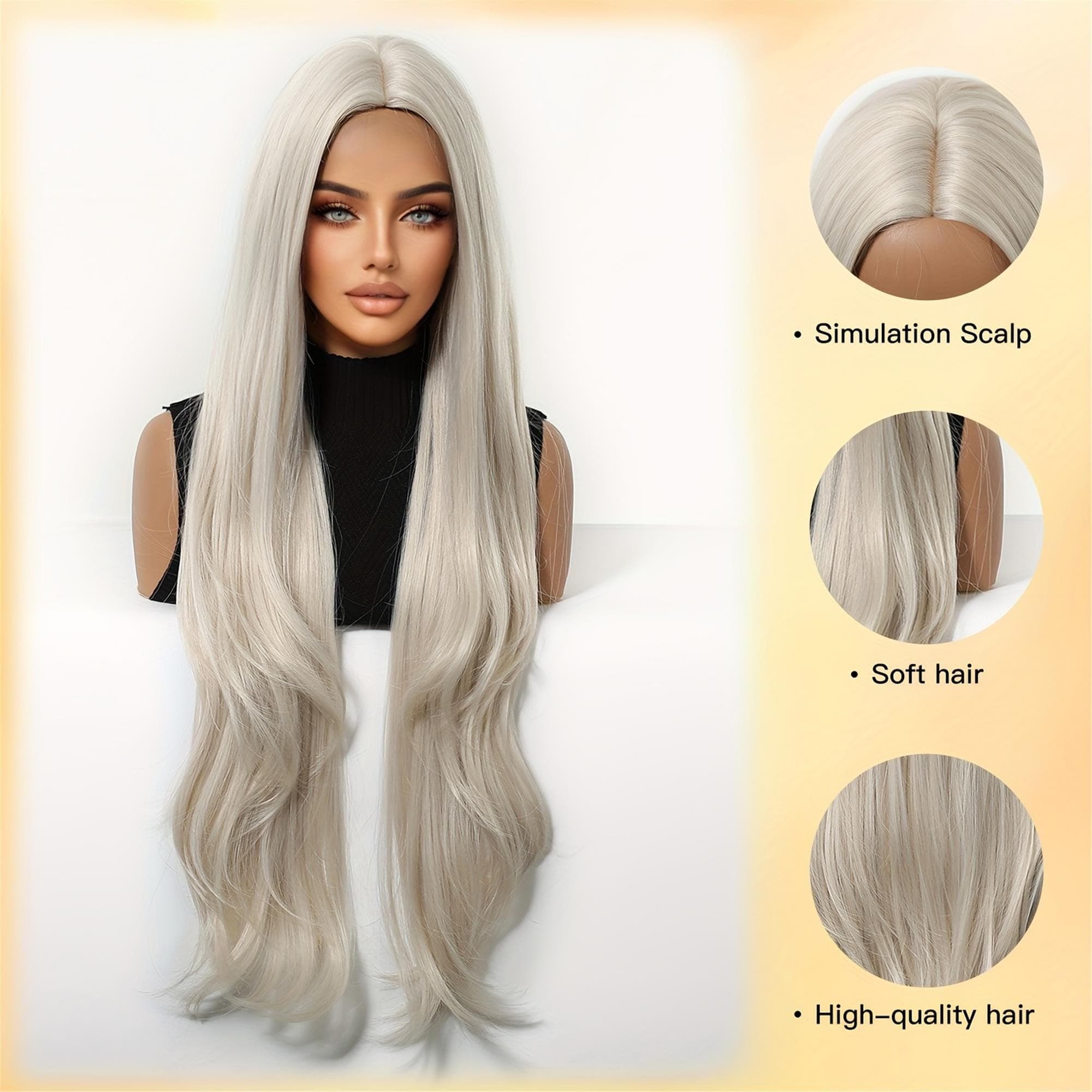 30 Inch Elegant White Gold Long Straight Wig Fashionable for Autumn And Winter with Light Colored Wig Roots And A Solid Color for - Thumbnail 4