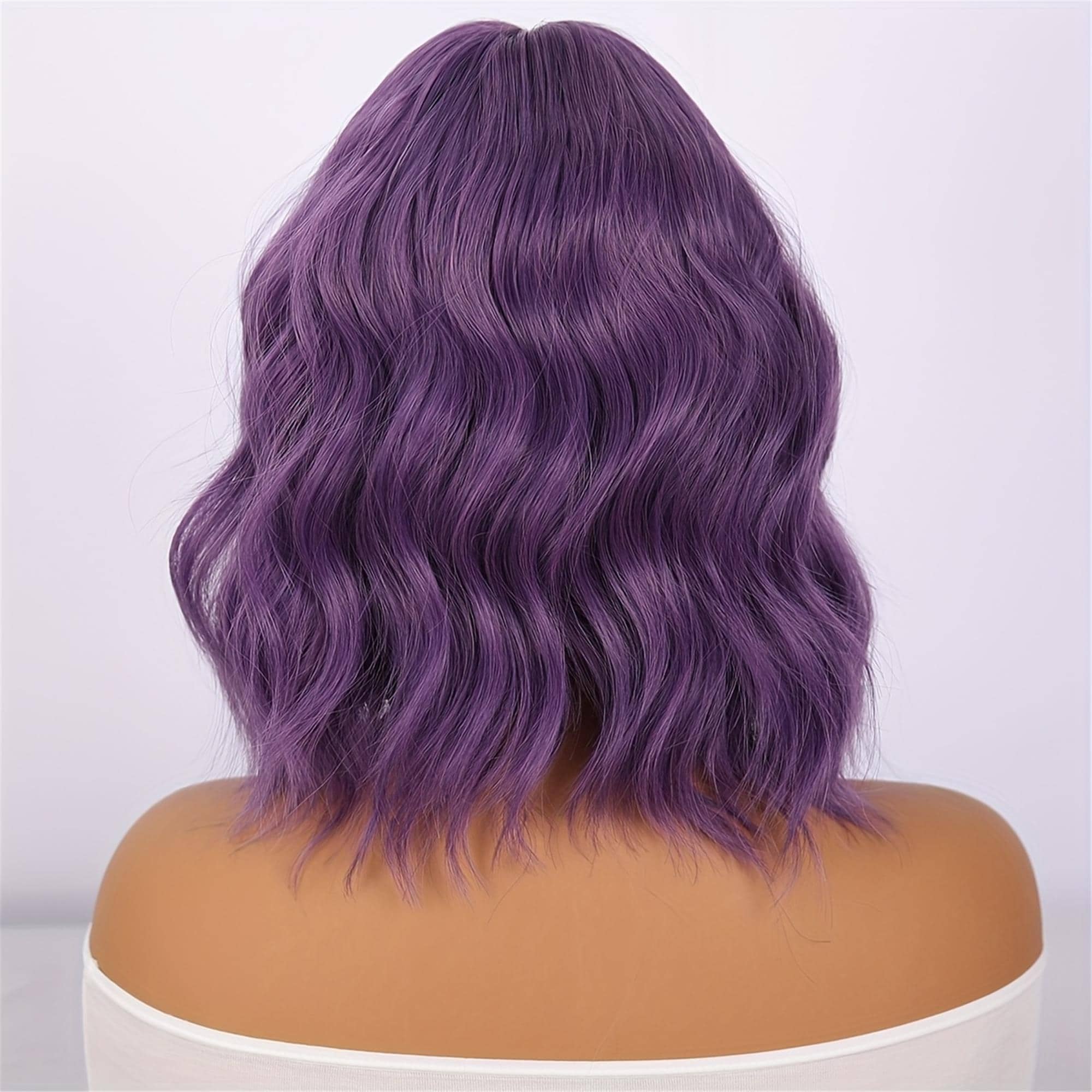 Stylish Purple Wavy Bob Wig with Bangs - Bright Premium Hair for a Daring Stunning Wig!! - Thumbnail 5