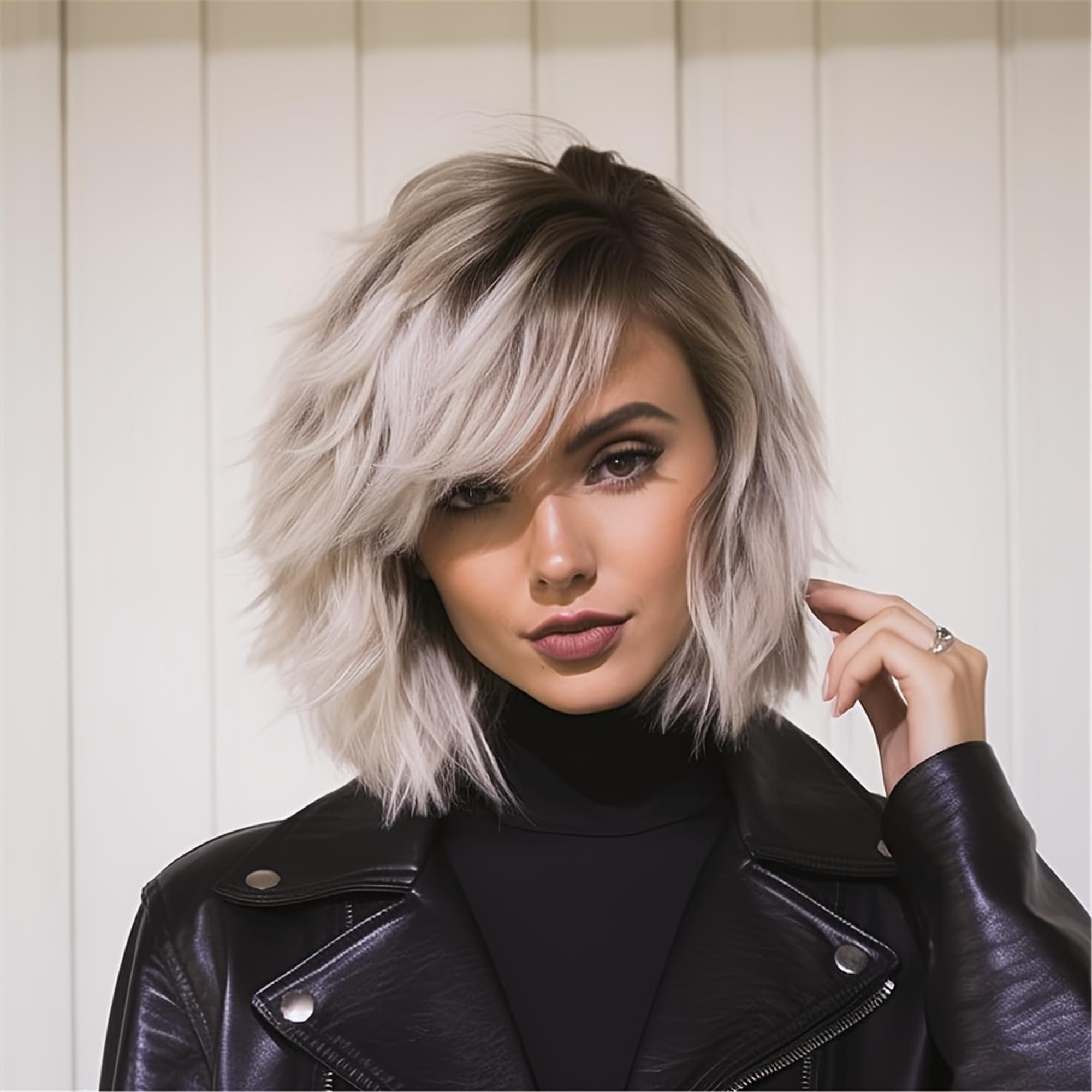This 14-Inch Wig Features a Brown to Platinum Blonde Ombre Crafted from Heat-Resistant Fibers, Boasts High Density with Matte Wavy Curls!!