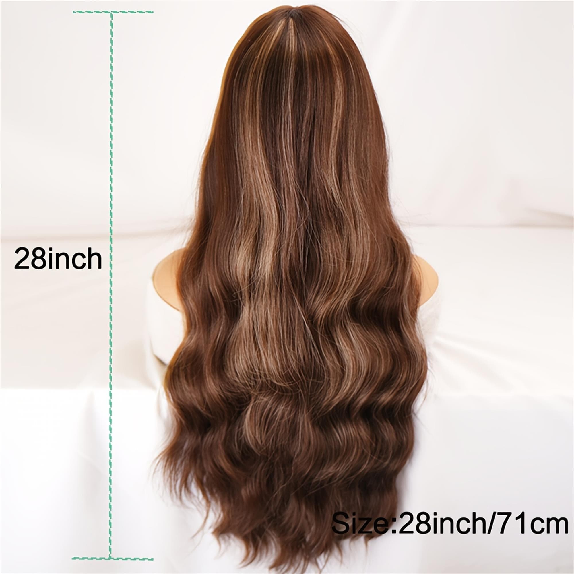 Elegant 28-Inch Brown Long Curly Wig with Bangs Soft Hair Rose Net Cap Density - Perfect for Daily Wear And Cosplay - Thumbnail 3