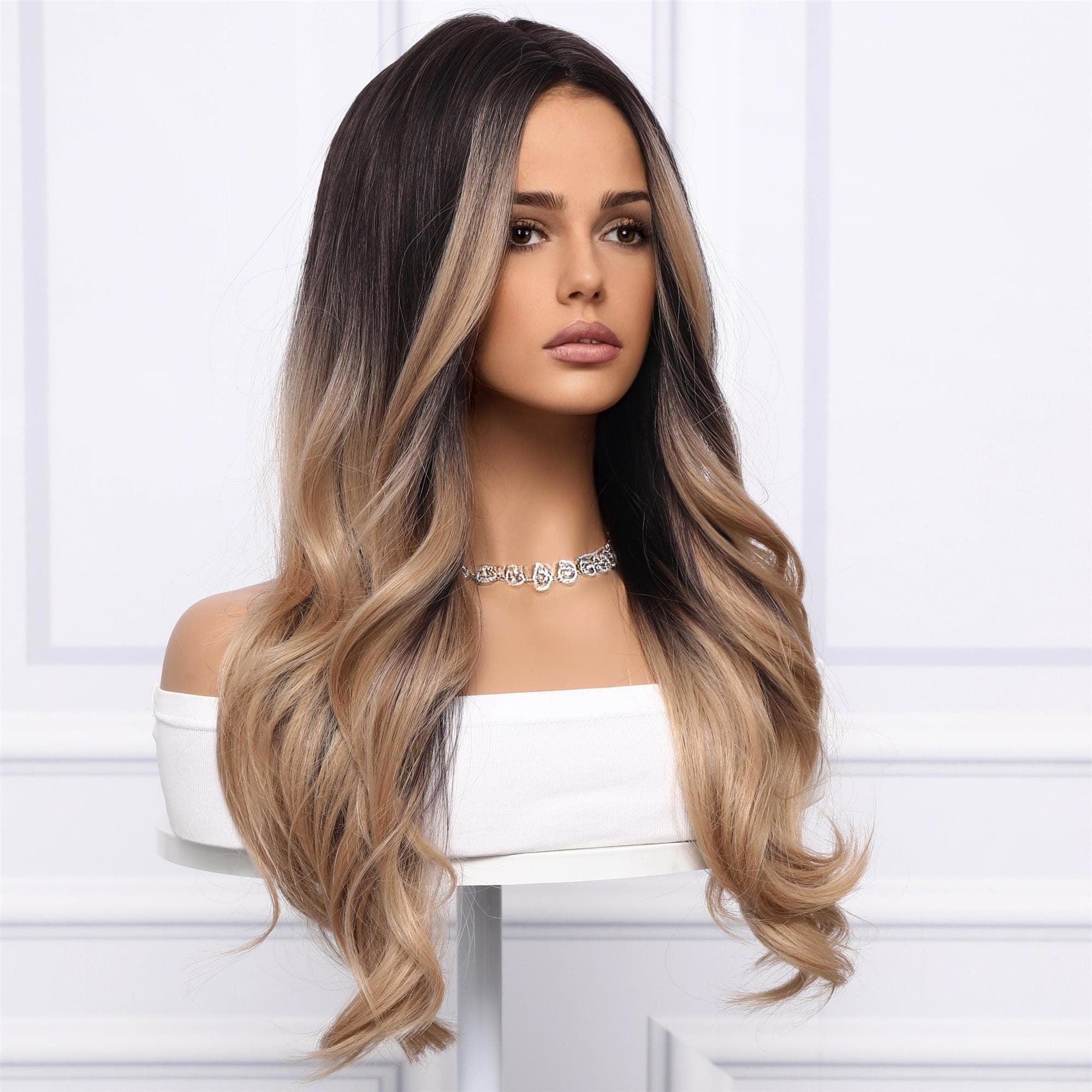 Wavy Brown Dark Blonde Voluminous Wig Perfect for Everyday Use!! - Thumbnail 3