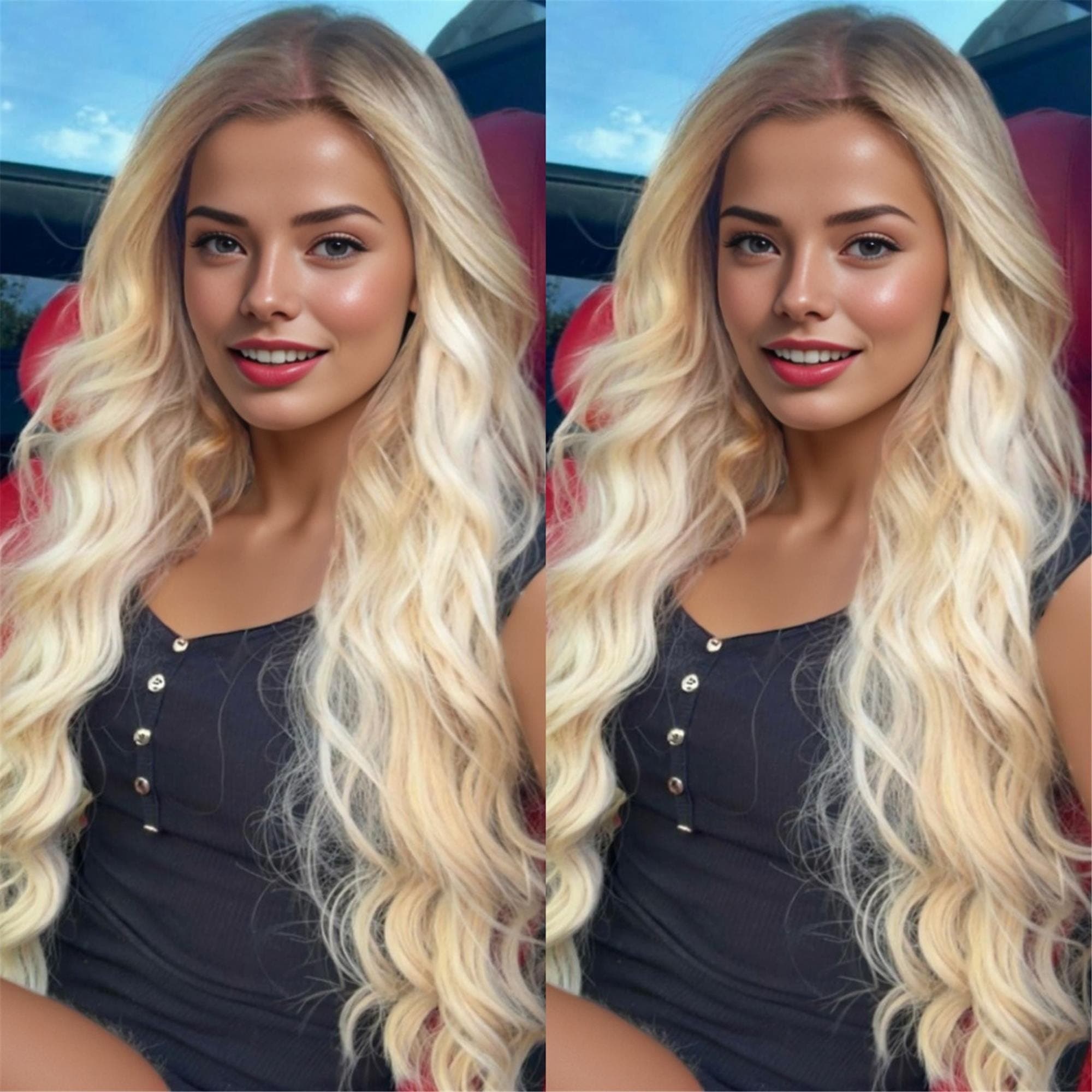 13x6 Long Ombre Blonde Human Hair Wig - 250% Density Soft Body Wave Glueless Lace Front Wig with Pre-Plucked Baby Hair Natural Hairline - Thumbnail 8