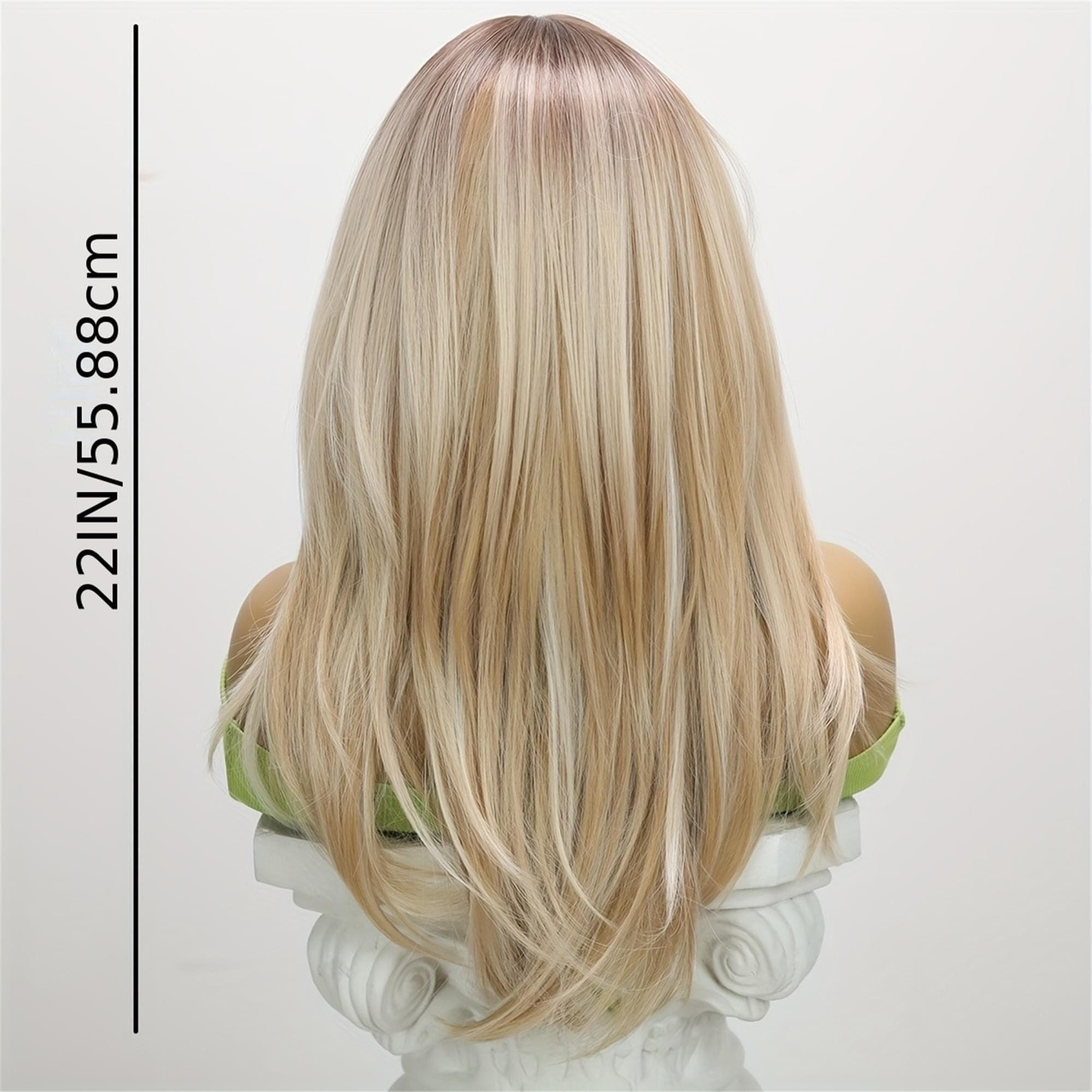 22-Inch Ombre Platinum Blonde Lightweight Straight Wig Style Rose Net Cap Perfect for Daily Wear - Thumbnail 5