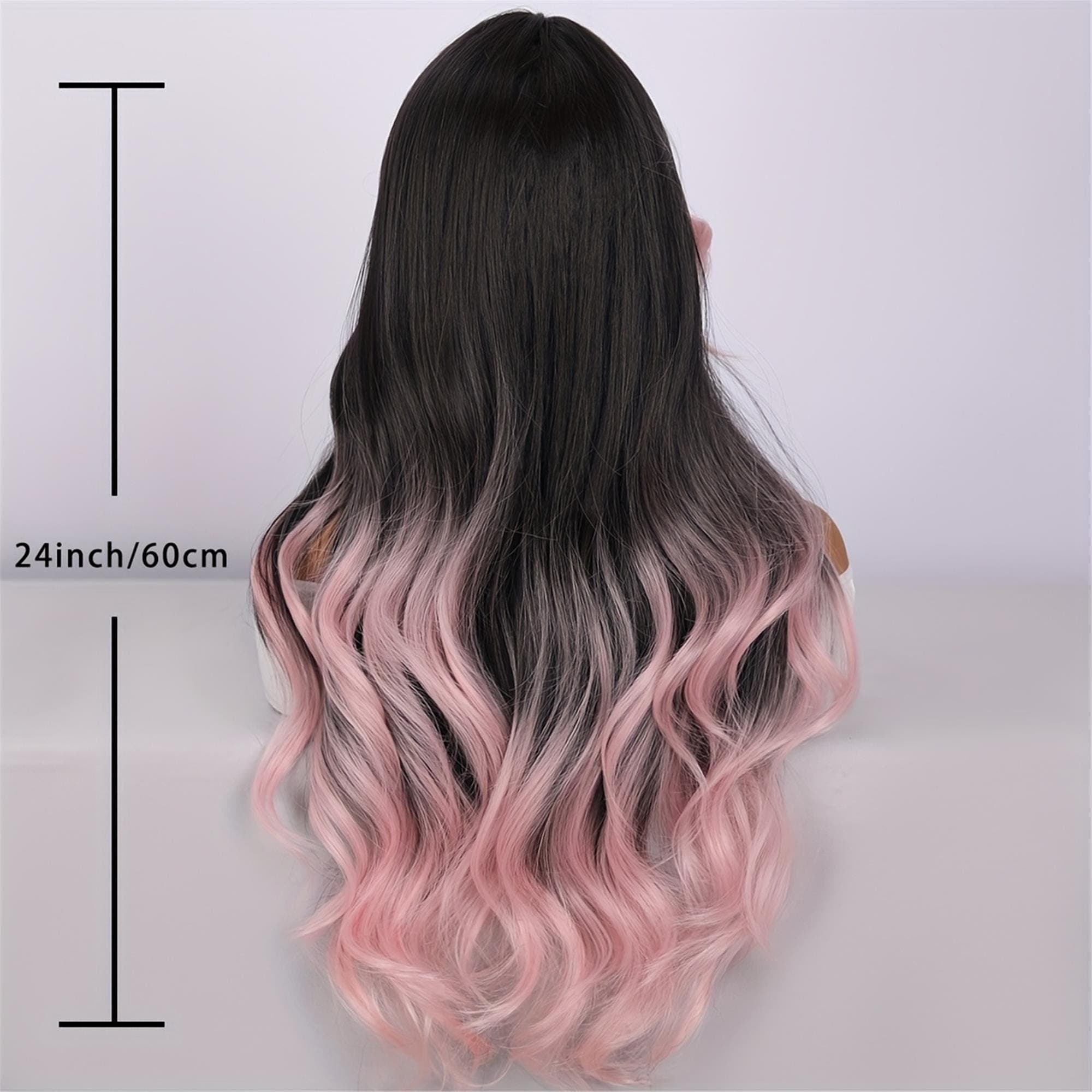 24-inch Pink Gradient Highlight Wig with Curly Ends Middle Part Bangs - High-Temperature Hair Suitable for Daily Wear Parties Events - Thumbnail 4