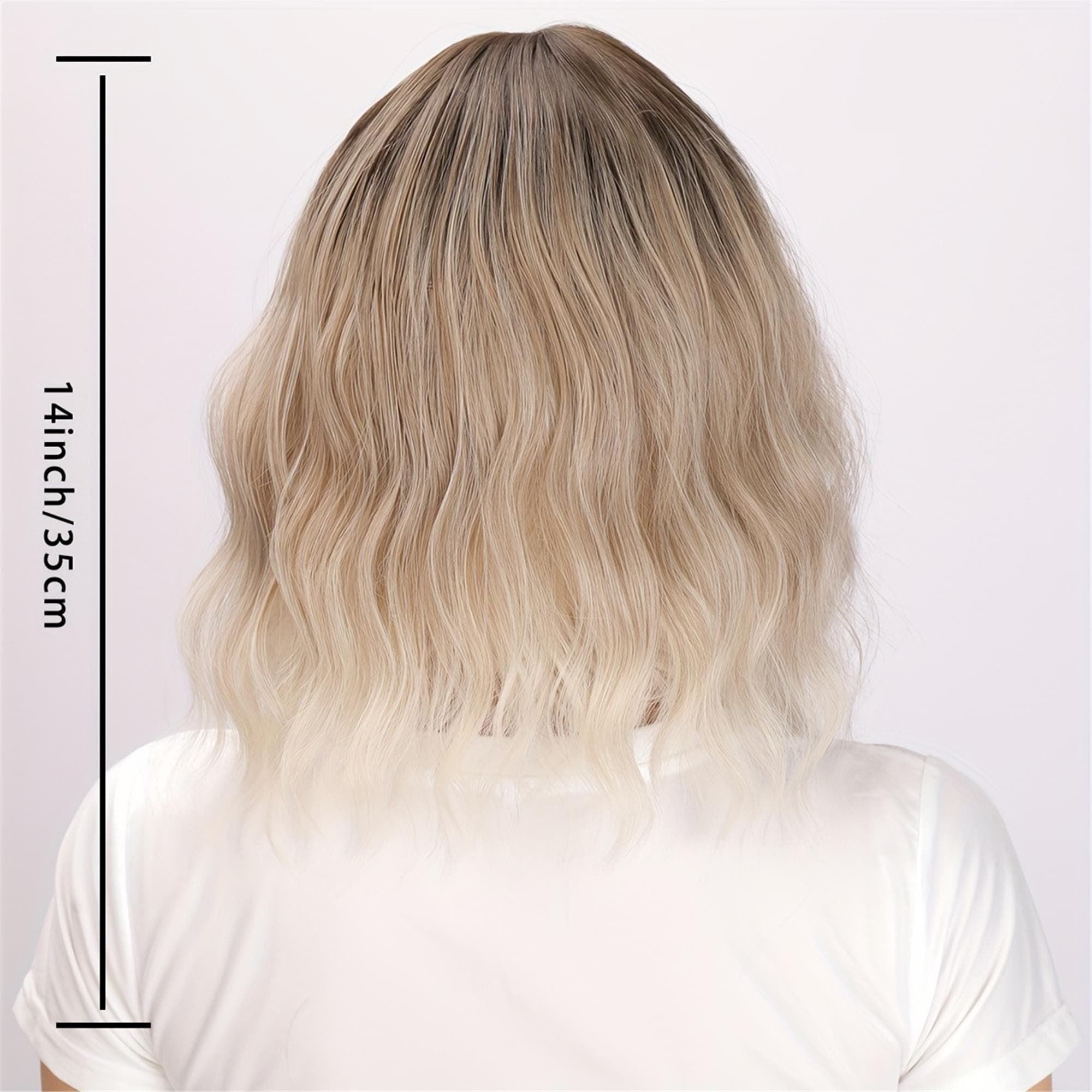 This 14-Inch Wig Features a Brown to Platinum Blonde Ombre Crafted from Heat-Resistant Fibers, Boasts High Density with Matte Wavy Curls!! - Thumbnail 3