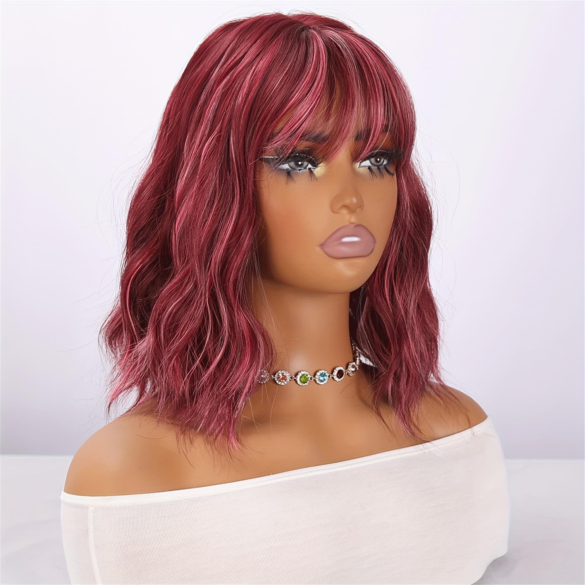 Rose Red Highlights Pink Short Curly Wig Suitable for Daily Wear!! - Thumbnail 7