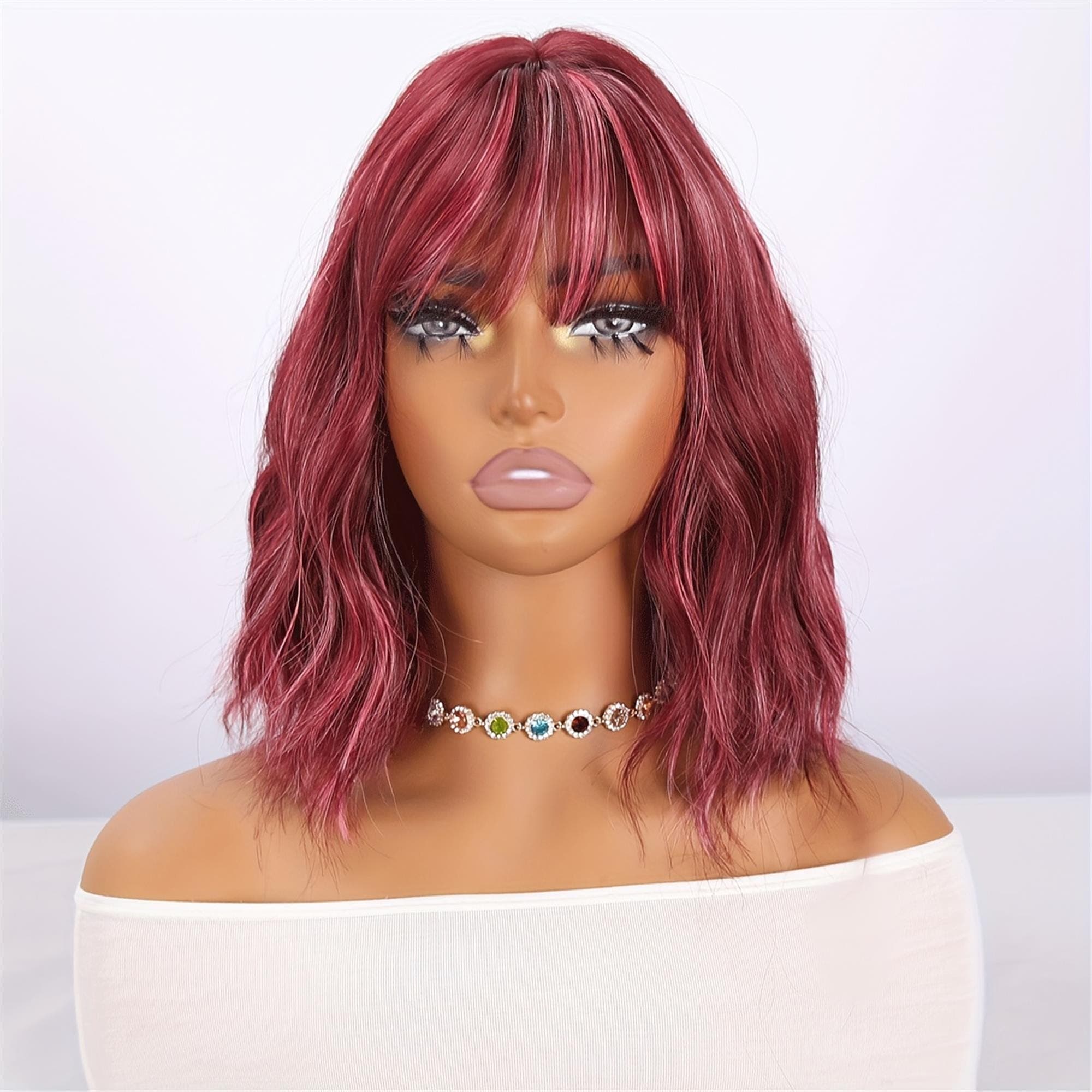 Rose Red Highlights Pink Short Curly Wig Suitable for Daily Wear!! - Thumbnail 4