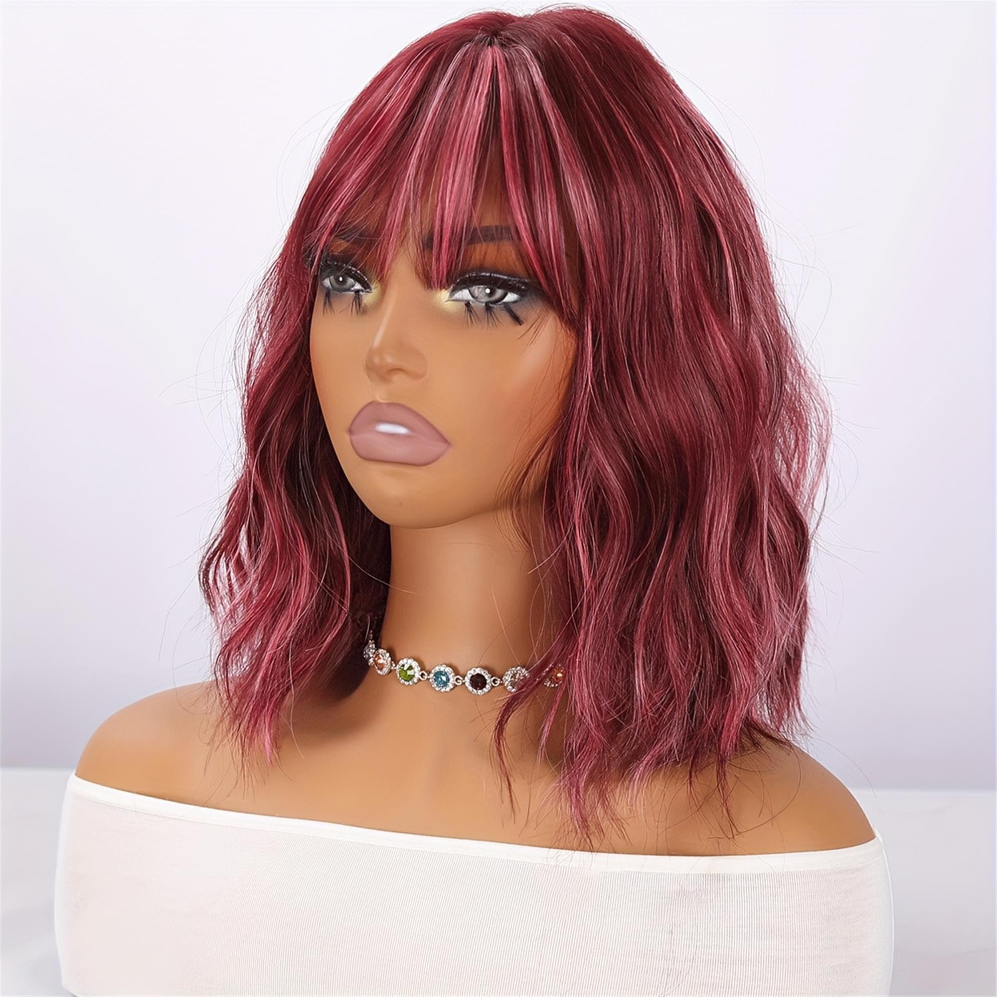 Rose Red Highlights Pink Short Curly Wig Suitable for Daily Wear!! - Thumbnail 6