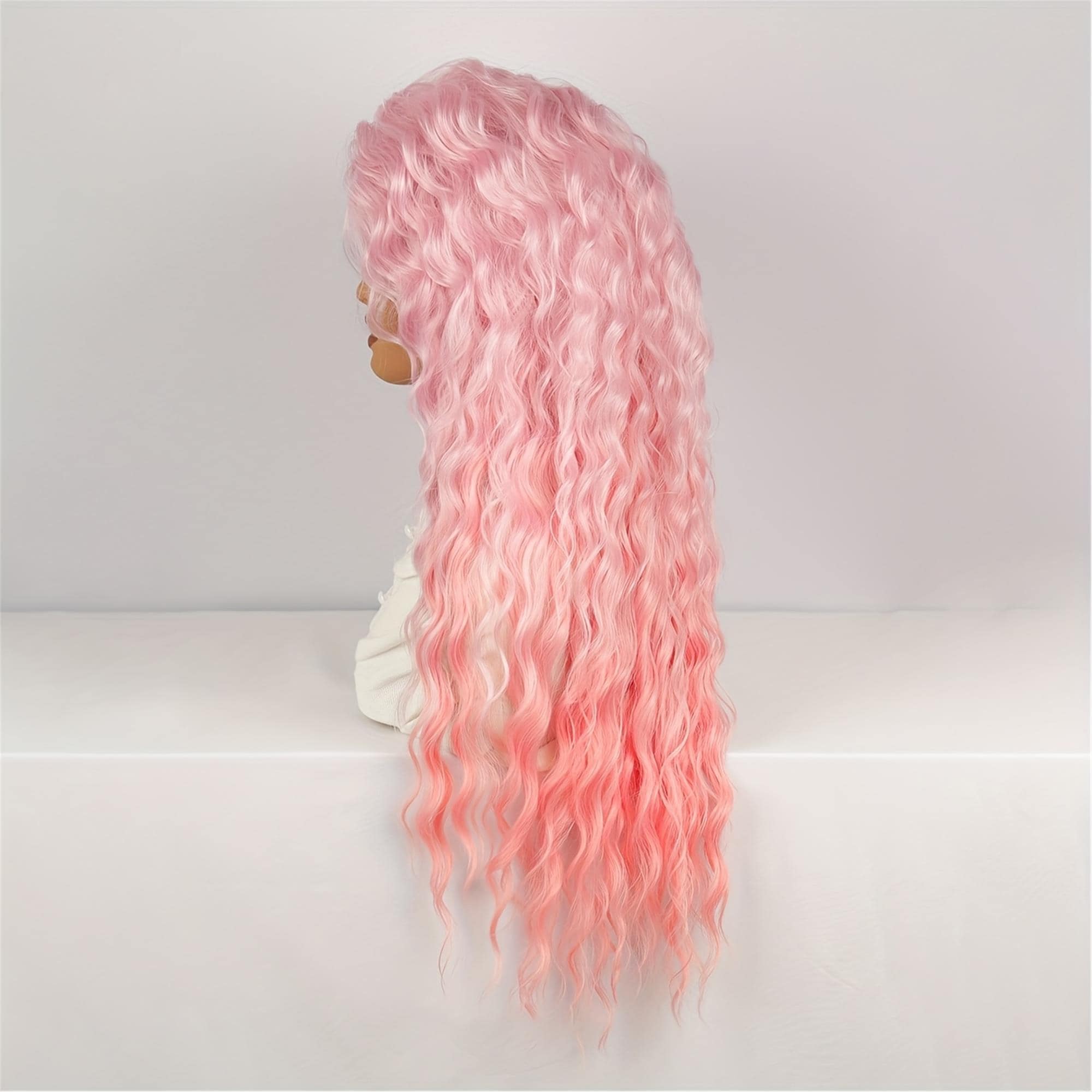 Ombre Pink Long Curly Wave Wig | Women'S Fashionable Elegant Style High Temperature Fiber Rose Net Cap For Daily Wear Party - Thumbnail 5