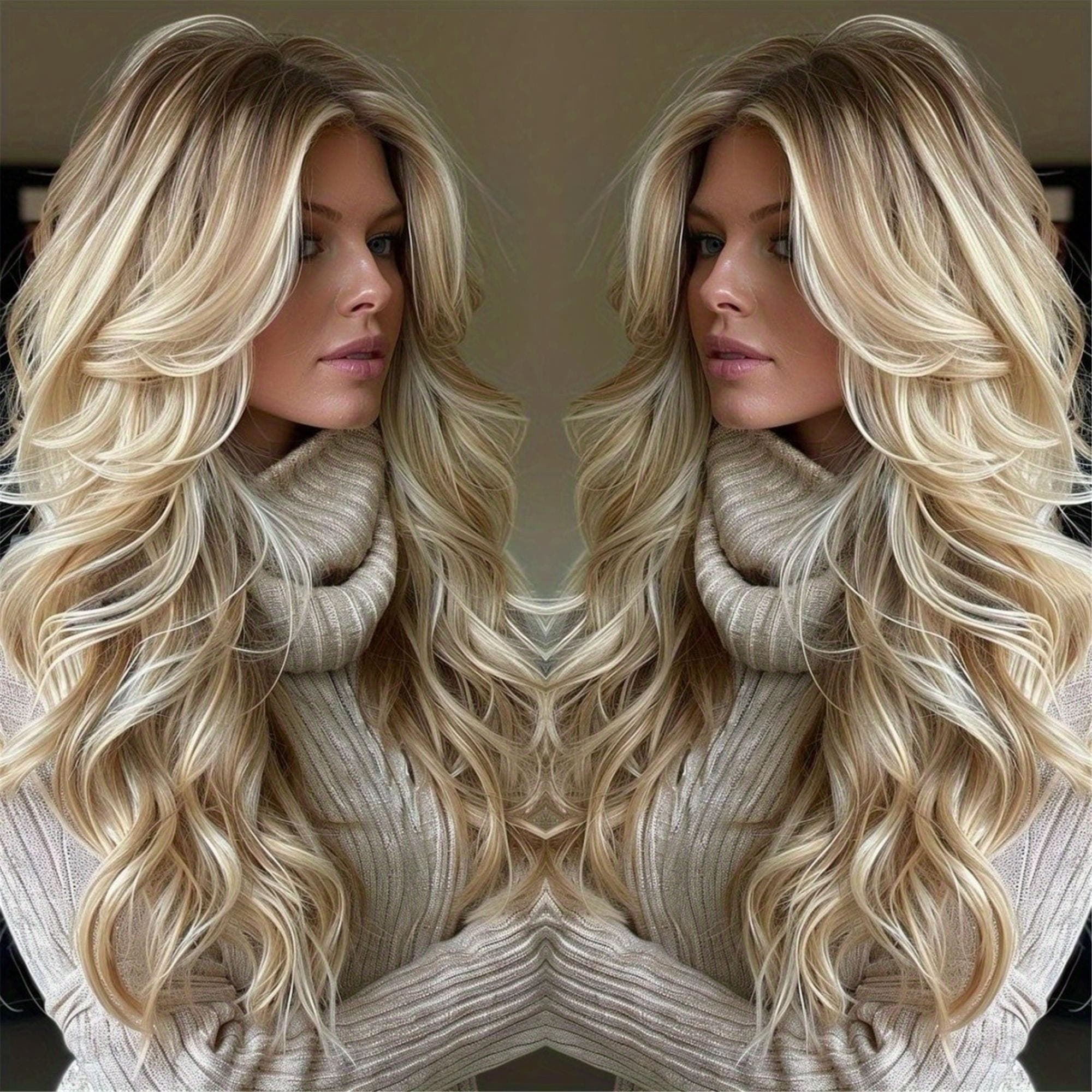 13x6 Long Ombre Blonde Human Hair Wig - 250% Density Soft Body Wave Glueless Lace Front Wig with Pre-Plucked Baby Hair Natural Hairline - Thumbnail 6