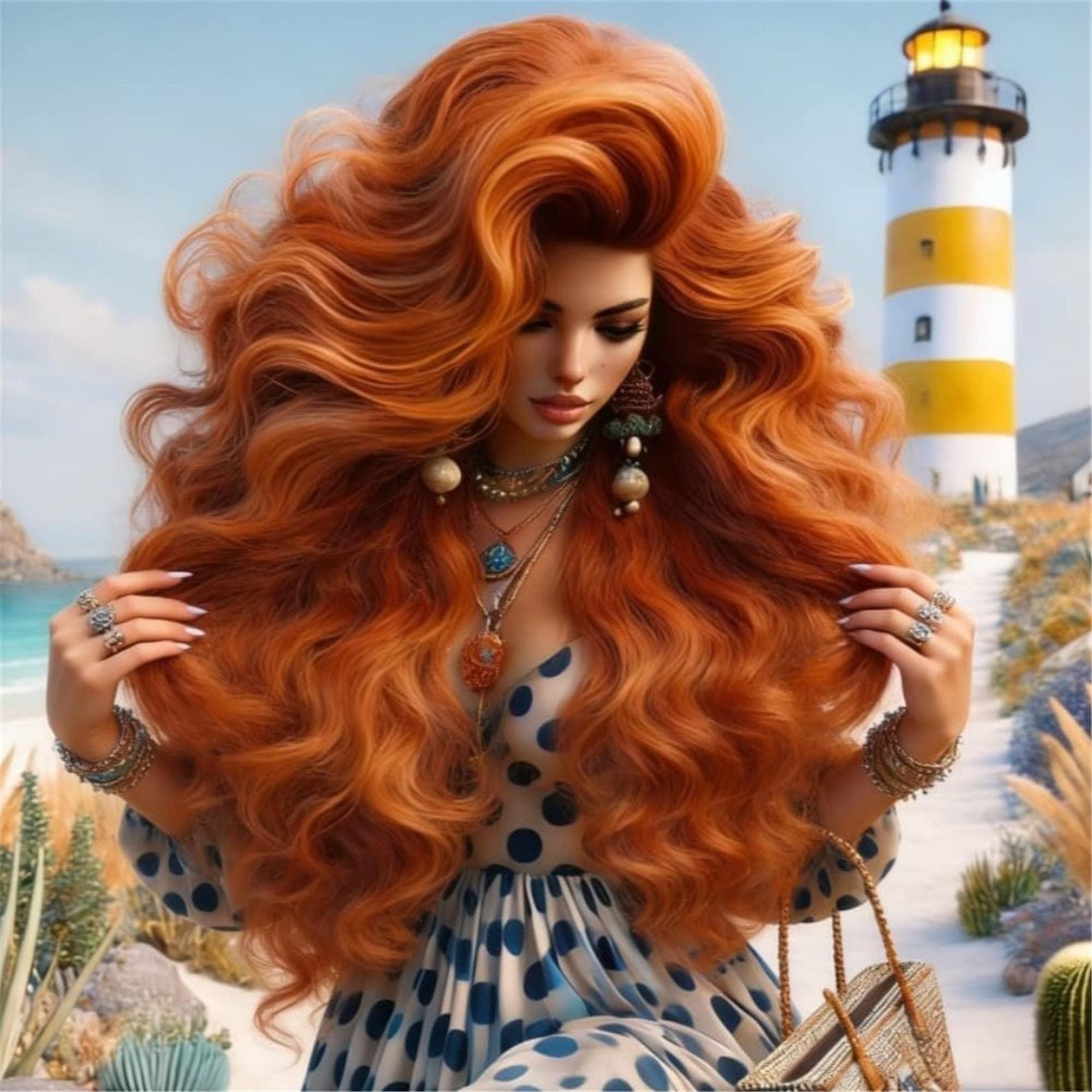 Copper Red Auburn Lace Front Wig - Thumbnail 17