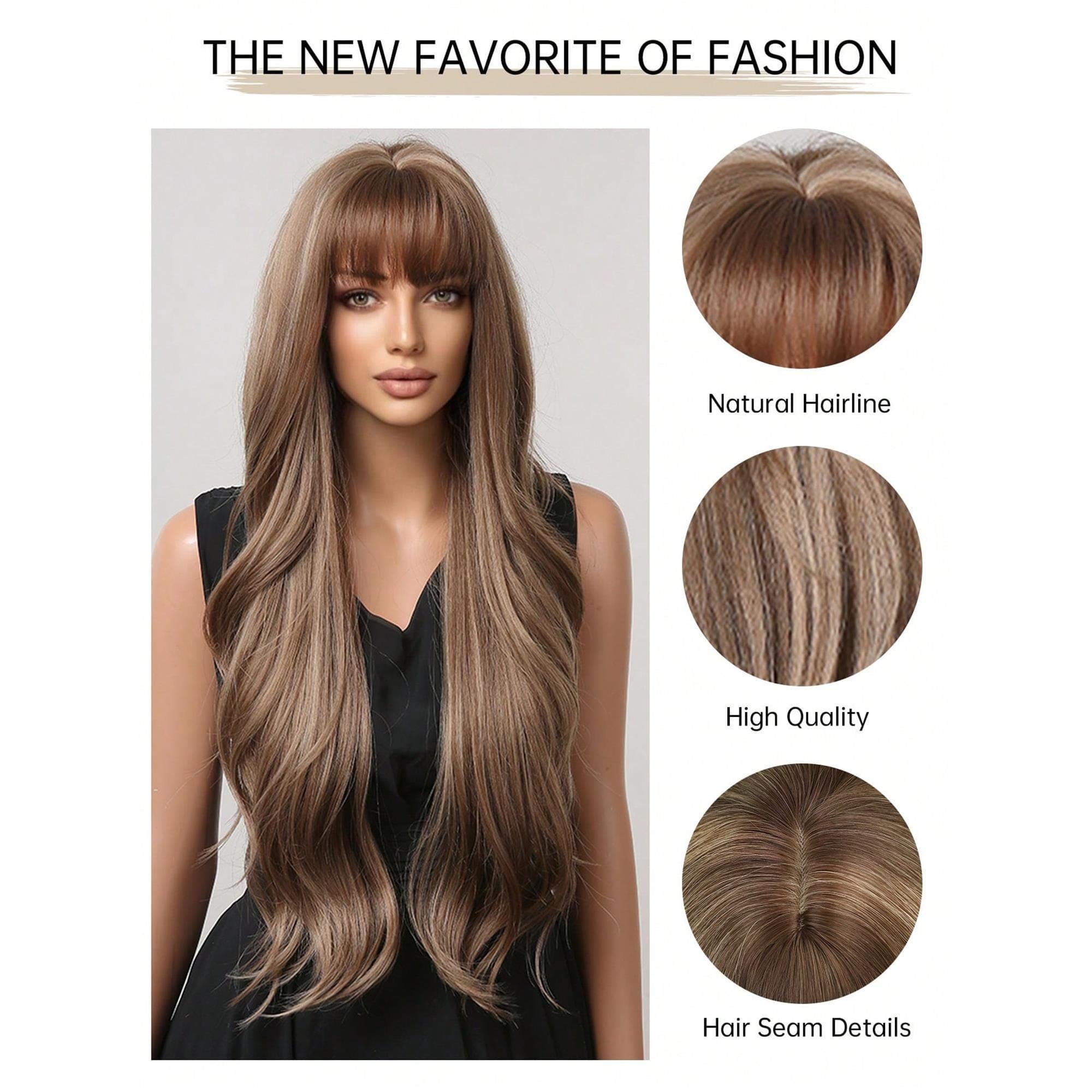 28 "Long Curly Hair Wig With Bangs Ombre Brown Wig For Women Synthetic Wig For Everyday Parties Festival Travel Music Festivals Holiday - Thumbnail 7