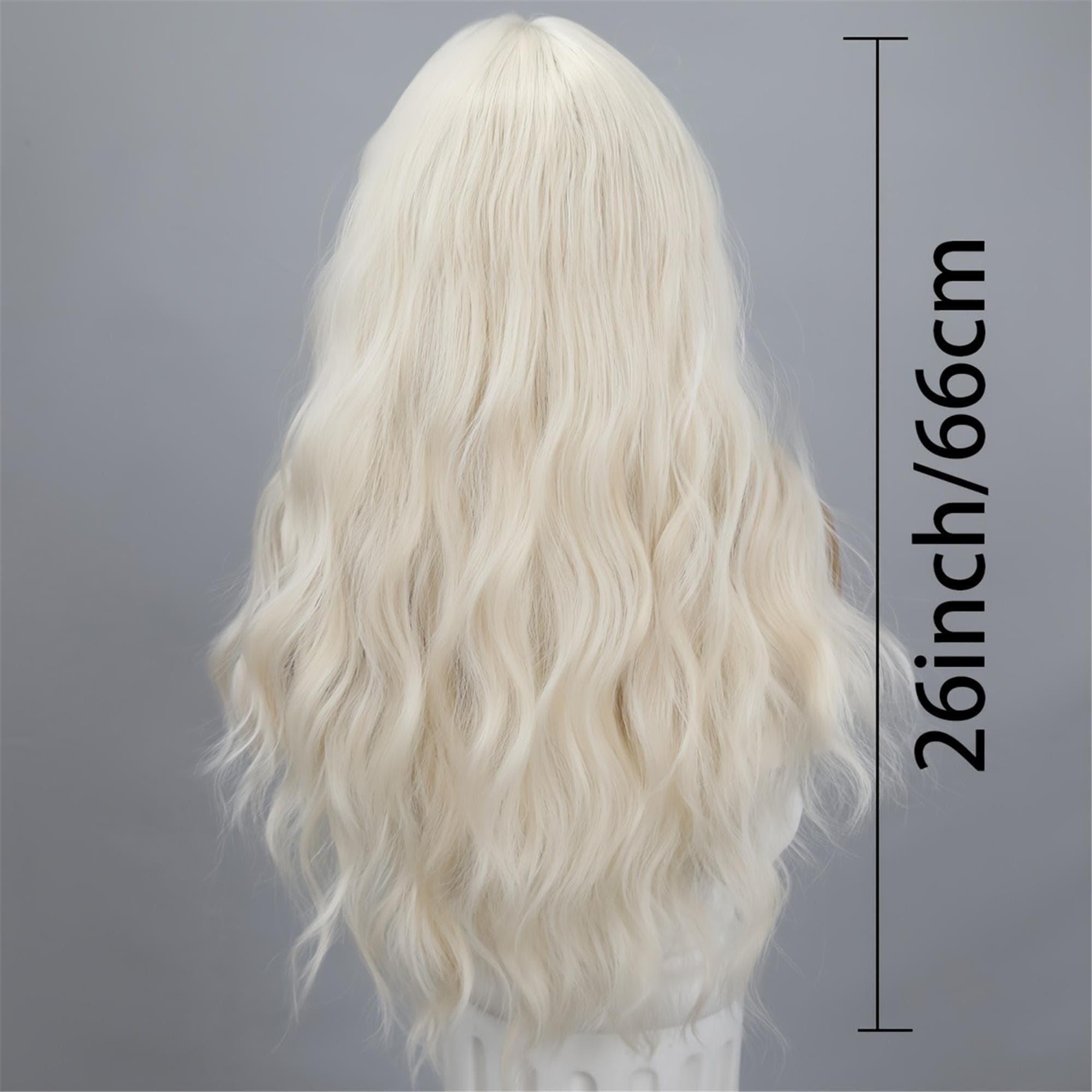 26 Inch Ivory White Blonde Wig With Air Bangs | Light Breathable And Not Stuffy | Naturally Fluffy And Flat | Cosplay/ Party/Daily Wear - Thumbnail 2