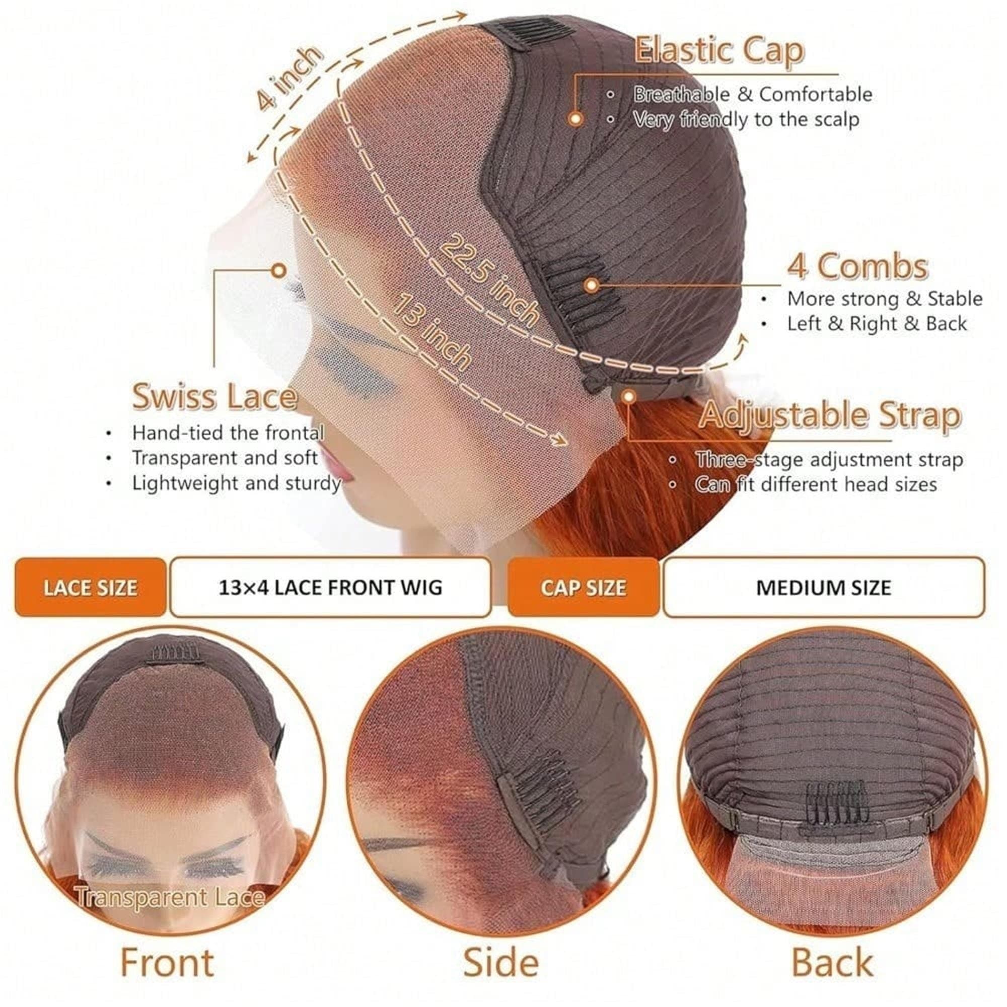 Copper Red Auburn Lace Front Wig - Thumbnail 16