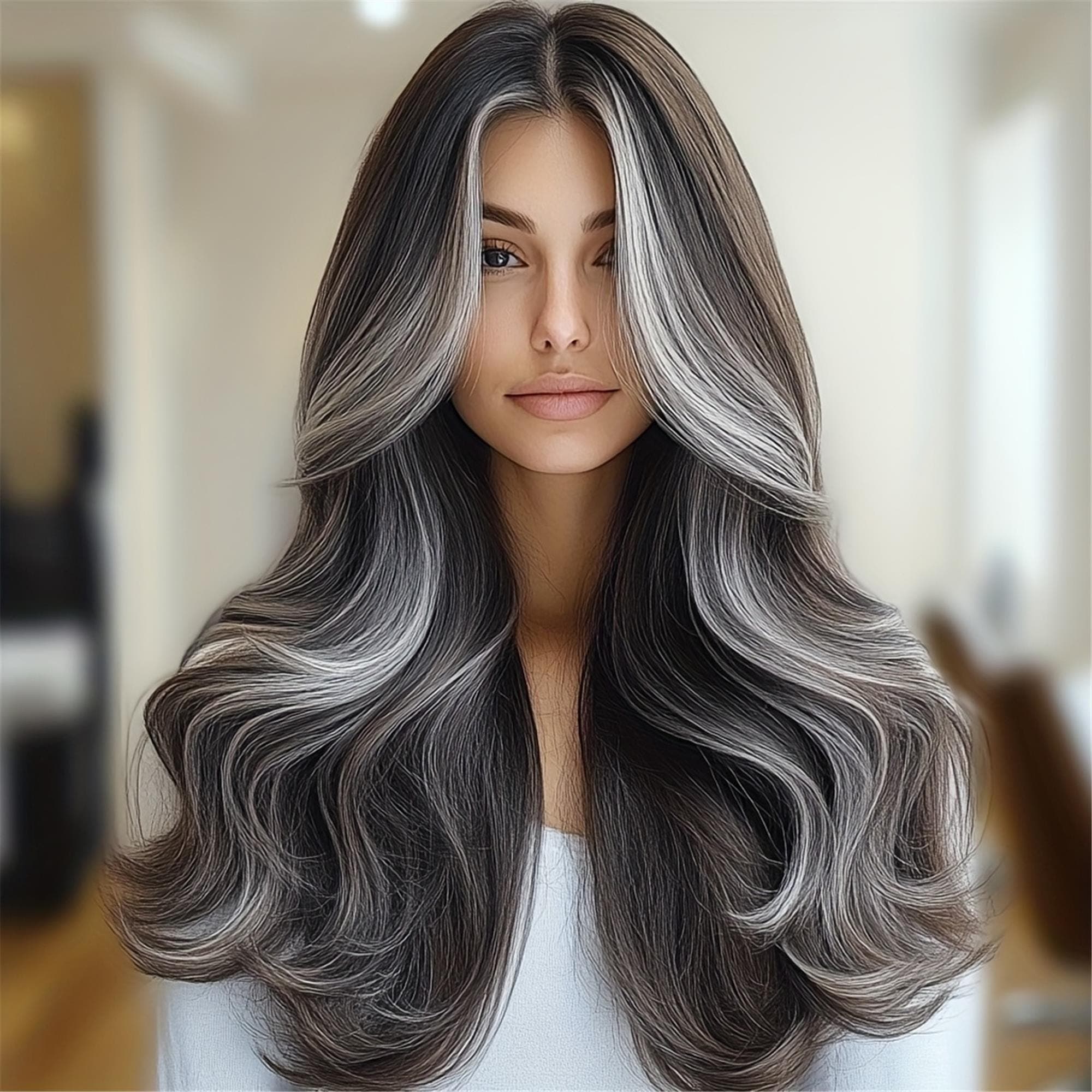 Ash Brown Balayage Beach Wave Wig | 24-inch Length | Adjustable Rose Cap | Seamless Color Transition - Thumbnail 3