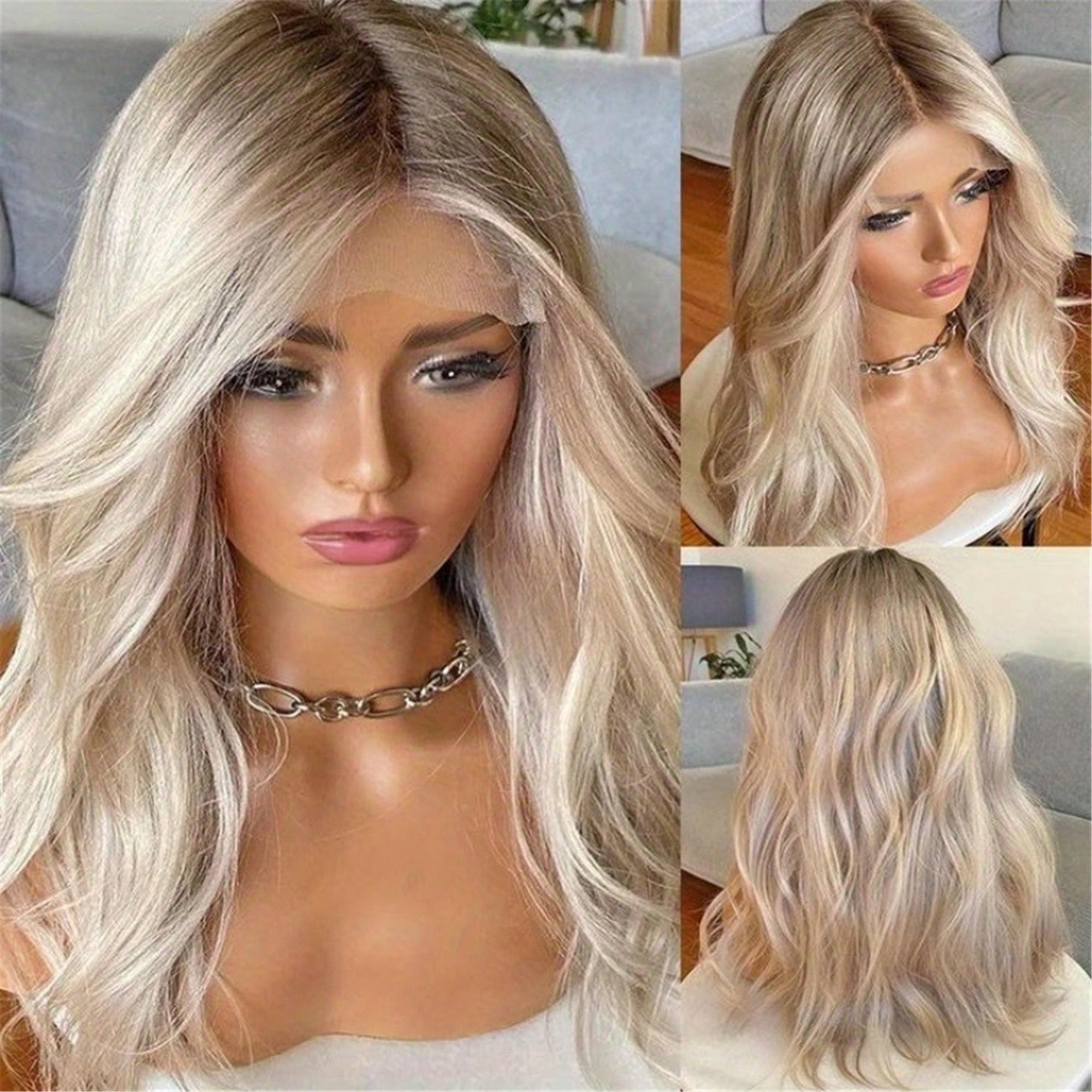 13x6 Long Ombre Blonde Human Hair Wig - 250% Density Soft Body Wave Glueless Lace Front Wig with Pre-Plucked Baby Hair Natural Hairline - Thumbnail 4
