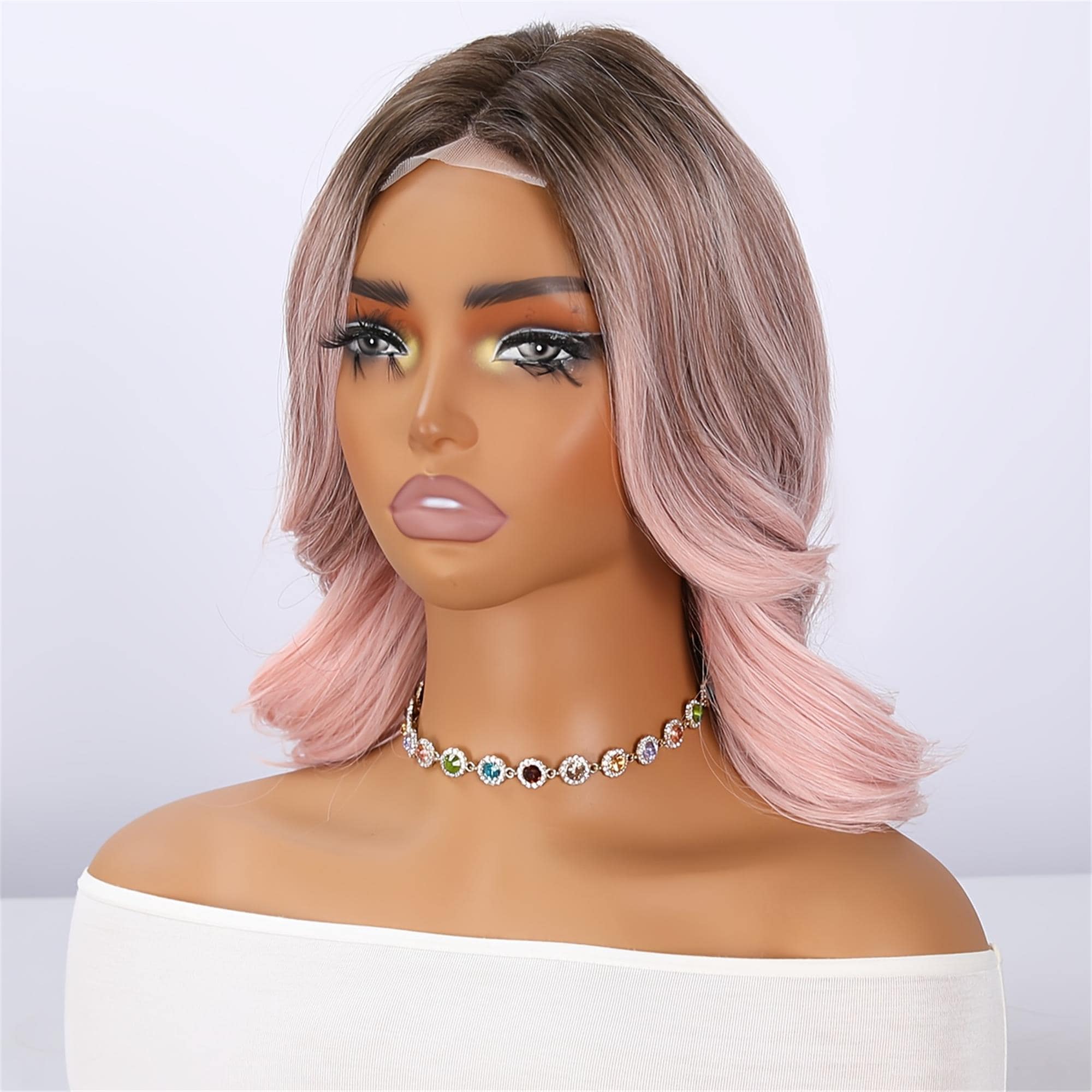 4*1 Lace Front Wig - Elegant Pink Lace Women's Wig - Loose Wavy Hair Glue-free Heat-resistant Synthetic Lace Front Wig Suitable for Daily - Thumbnail 3