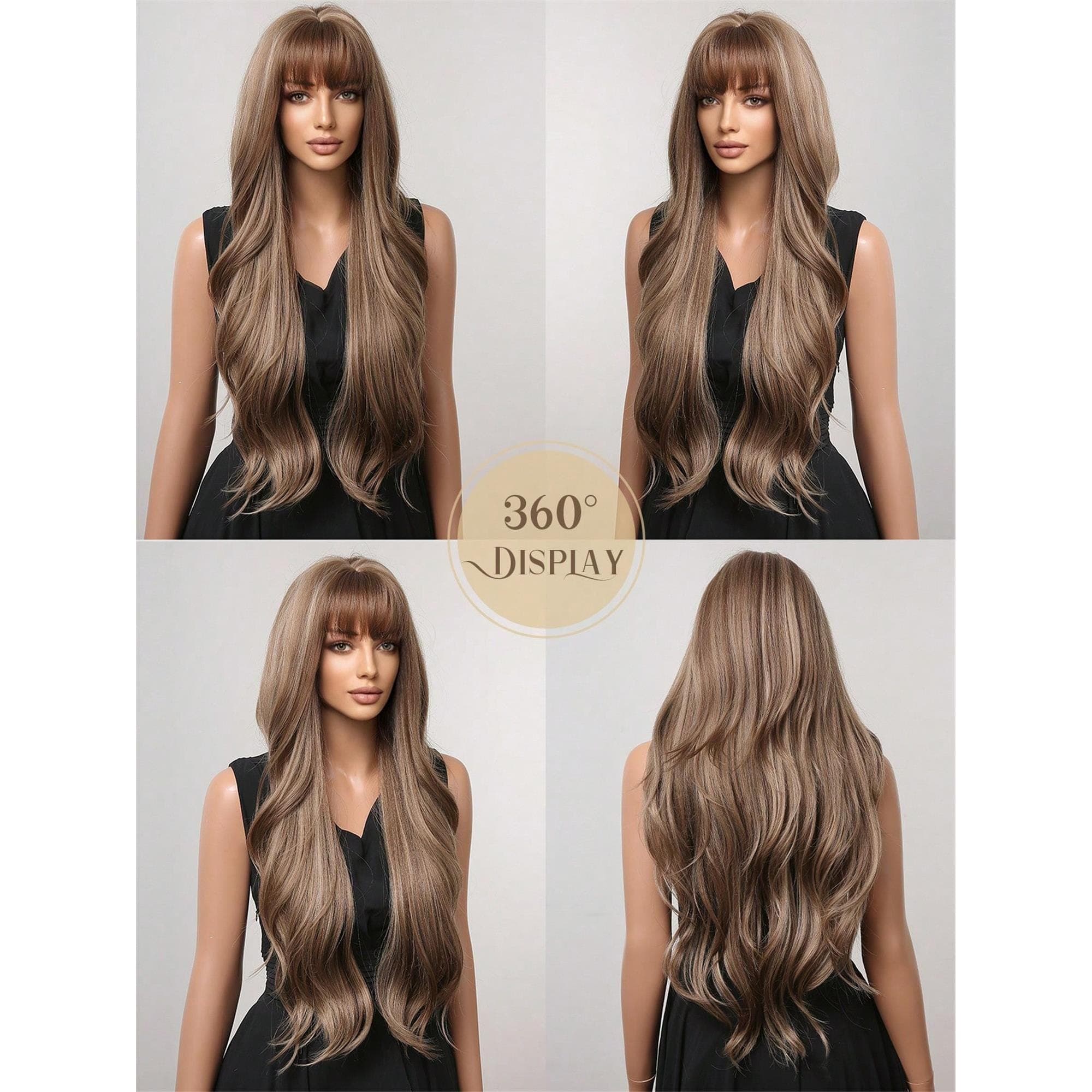 28 "Long Curly Hair Wig With Bangs Ombre Brown Wig For Women Synthetic Wig For Everyday Parties Festival Travel Music Festivals Holiday - Thumbnail 5
