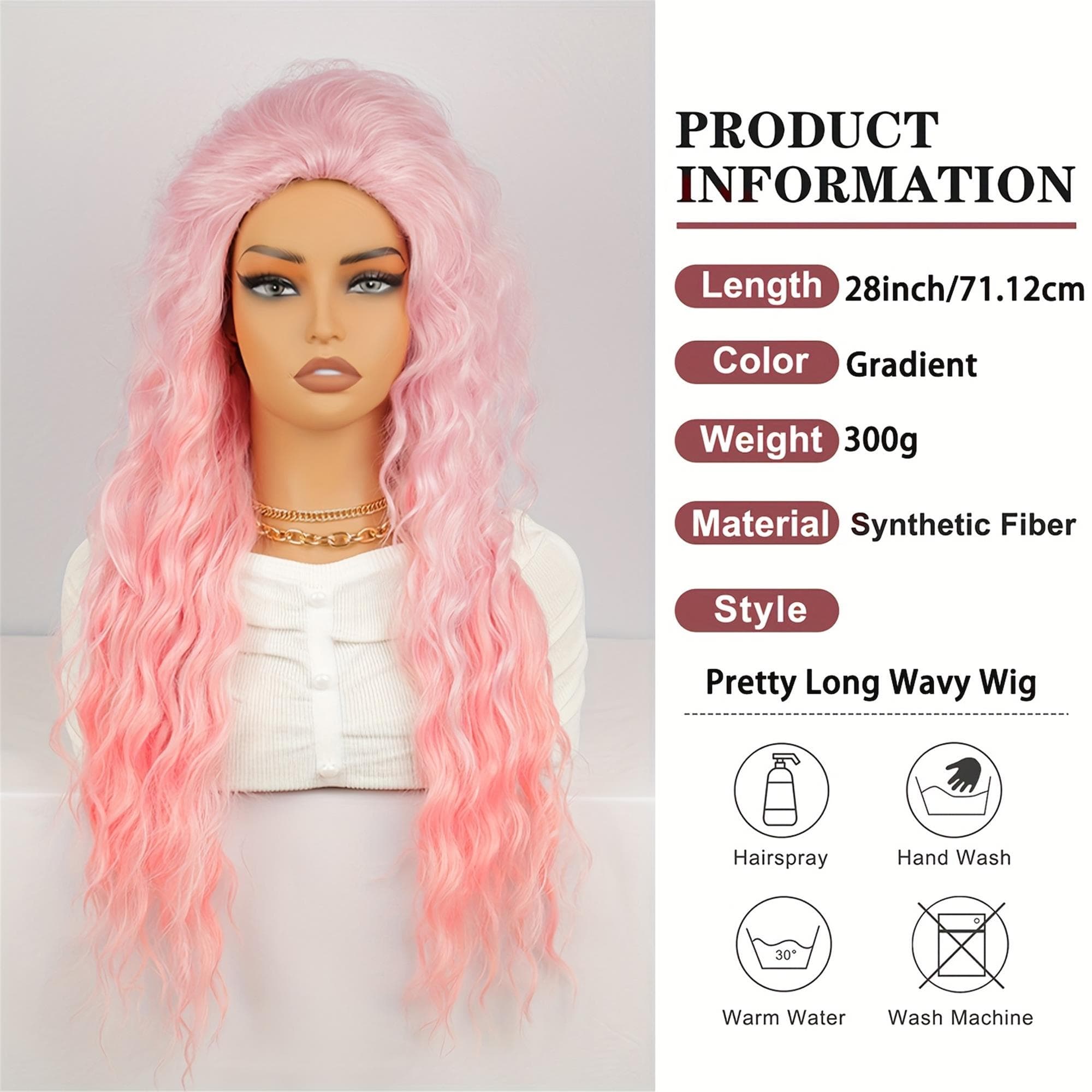 Ombre Pink Long Curly Wave Wig | Women'S Fashionable Elegant Style High Temperature Fiber Rose Net Cap For Daily Wear Party - Thumbnail 7