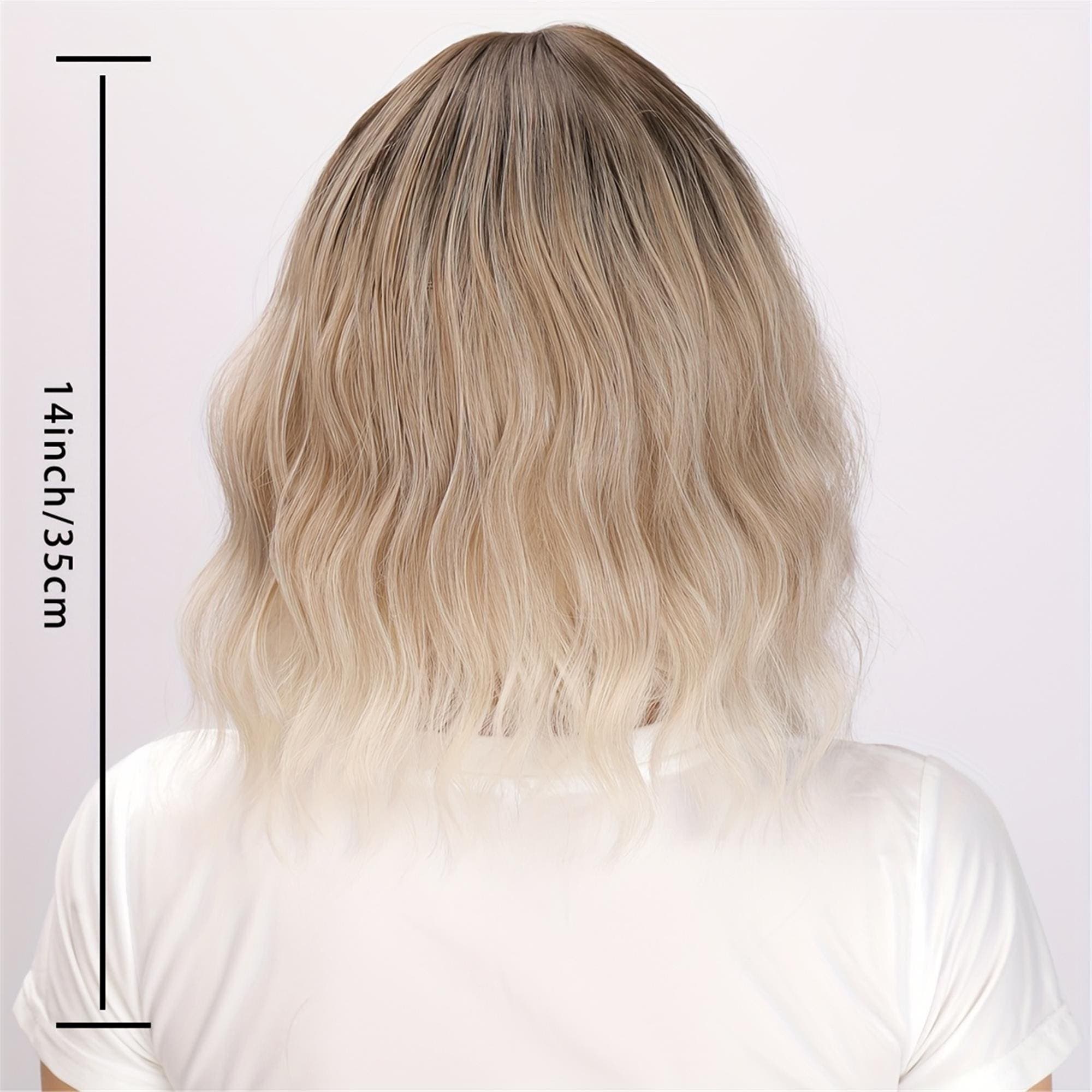 This 14-Inch Wig Features a Brown to Platinum Blonde Ombre Crafted from Heat-Resistant Fibers, Boasts High Density with Matte Wavy Curls!! - Thumbnail 3
