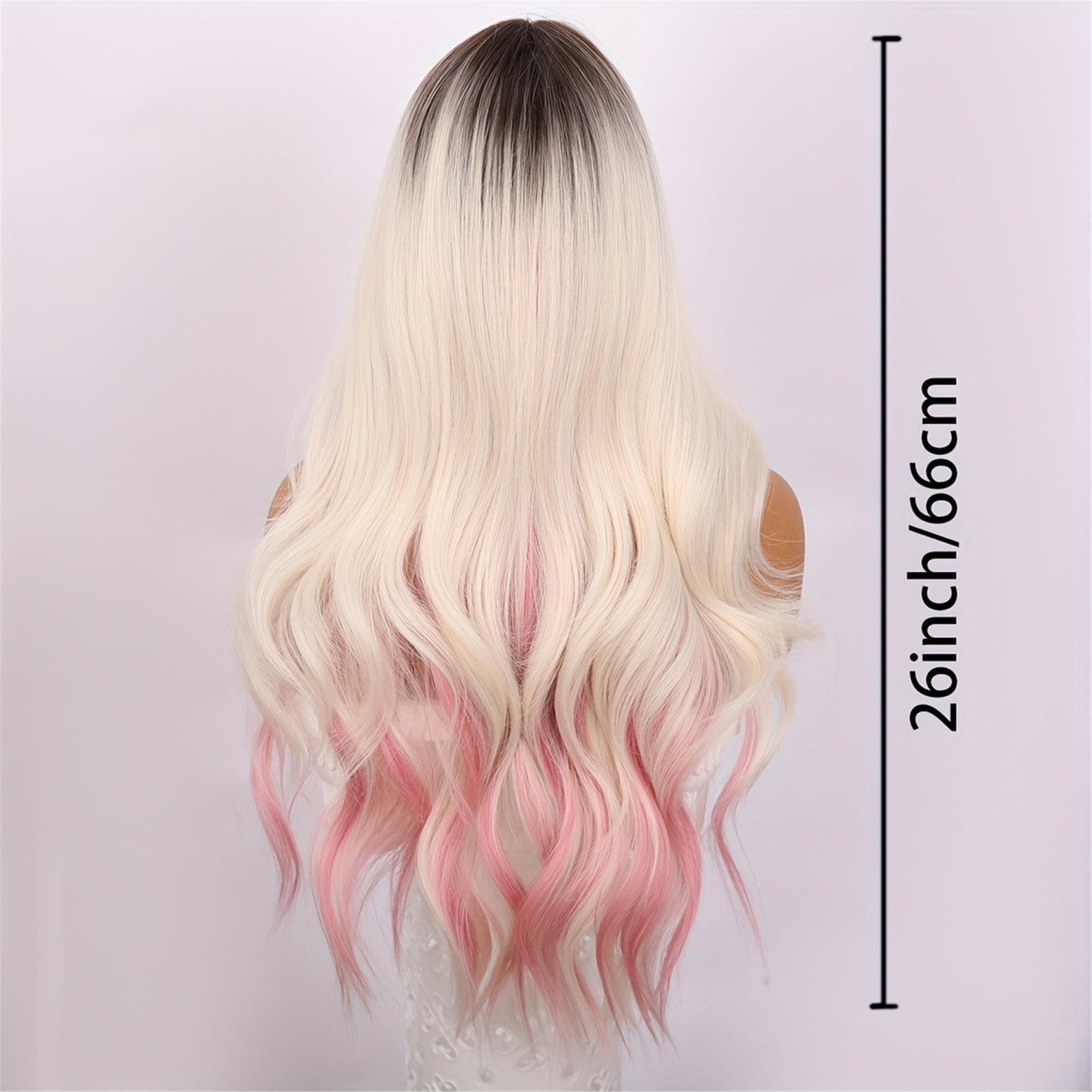 26-inch Super Synthetic Fiber Wig With White As The Main Color And A Gradient Of Pink Rose Mesh/heat-resistant/suitable For Casual And - Thumbnail 9