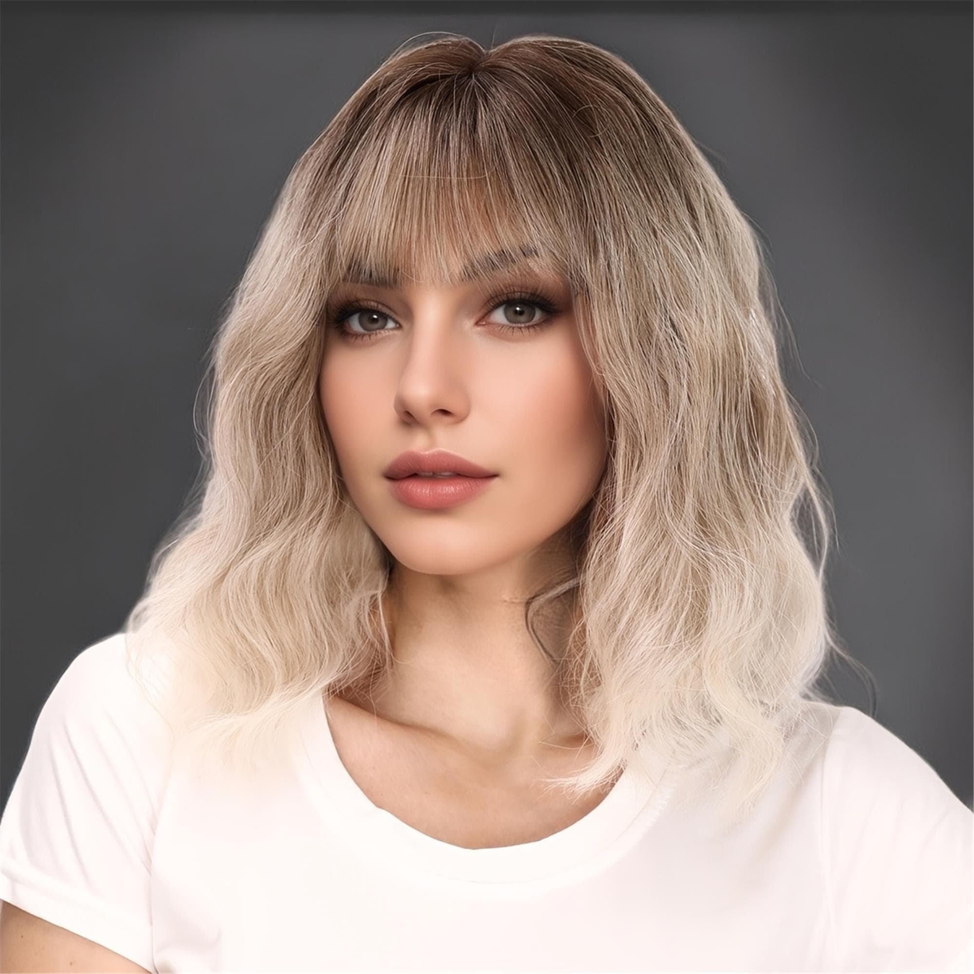 This 14-Inch Wig Features a Brown to Platinum Blonde Ombre Crafted from Heat-Resistant Fibers, Boasts High Density with Matte Wavy Curls!! - Thumbnail 5