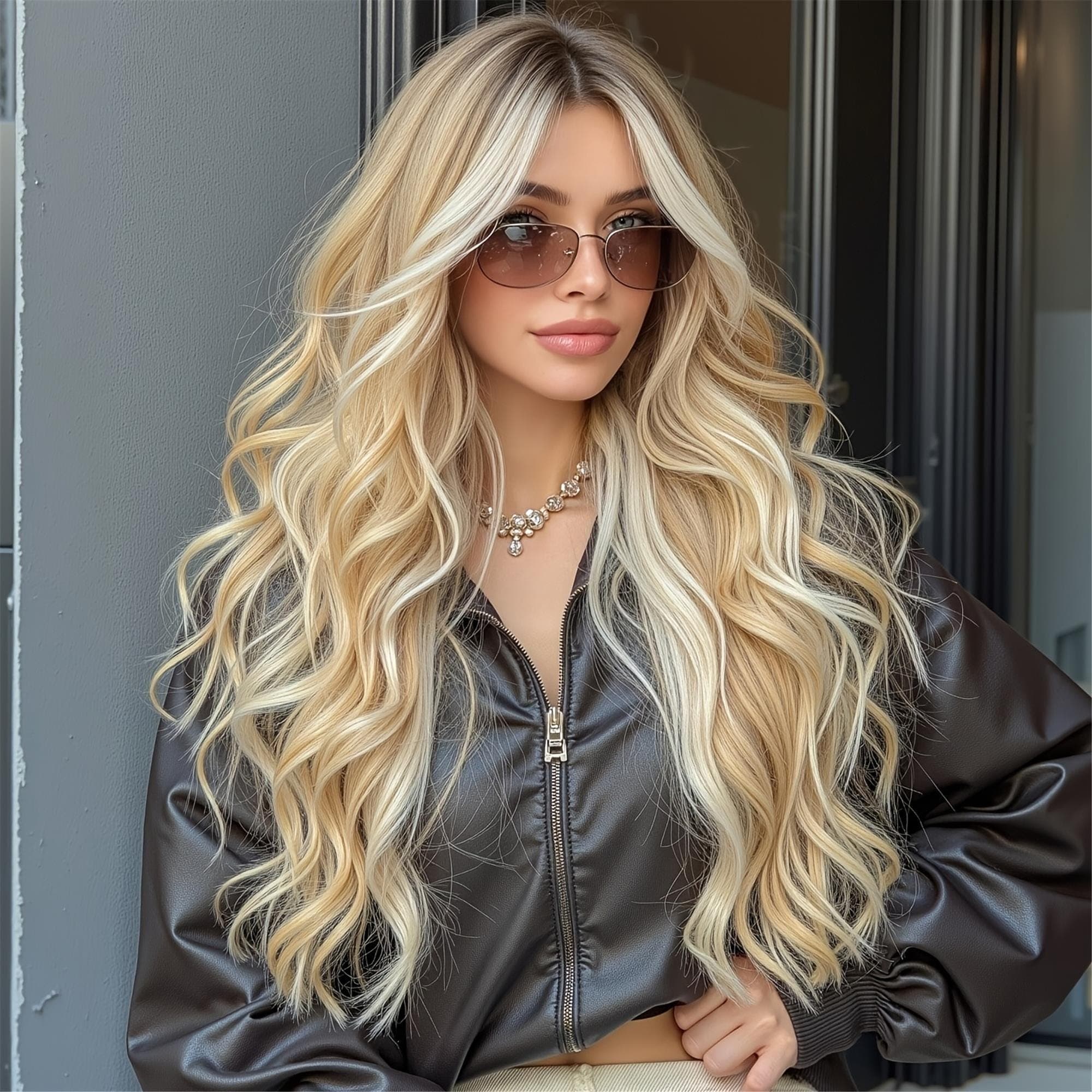 26-Inch Deep Brown Gradient Beige Golden Big Wave Wig Styled for a Versatile Look Suitable for Cosplay Blending Naturally for Various - Thumbnail 7